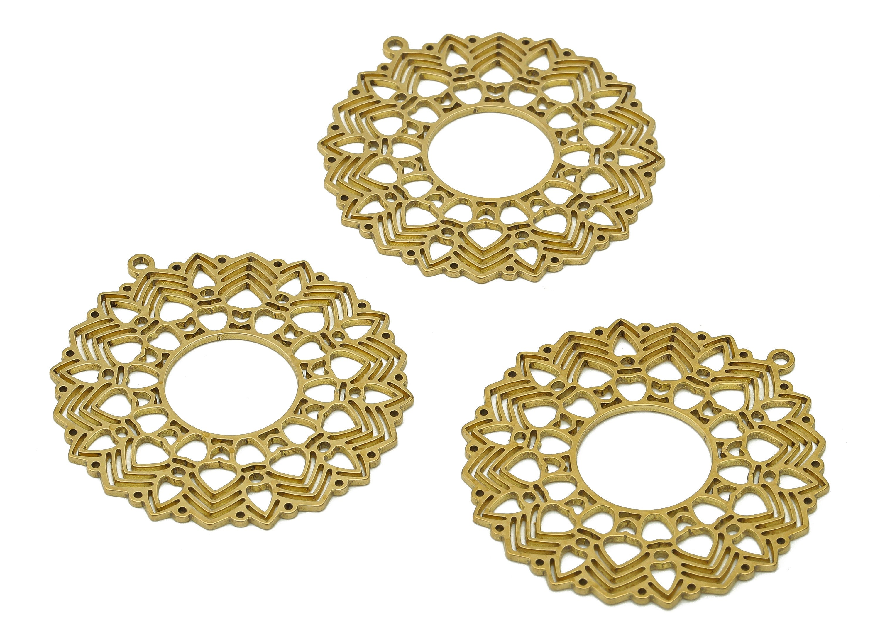 Brass Sunflower Earring Charms - Raw Brass Hollow Flower Earring - Botanical Pendant With Loop - For Necklace - 37.9x35.4x0.9mm - PPA6820 - DOMEDBAZAAR