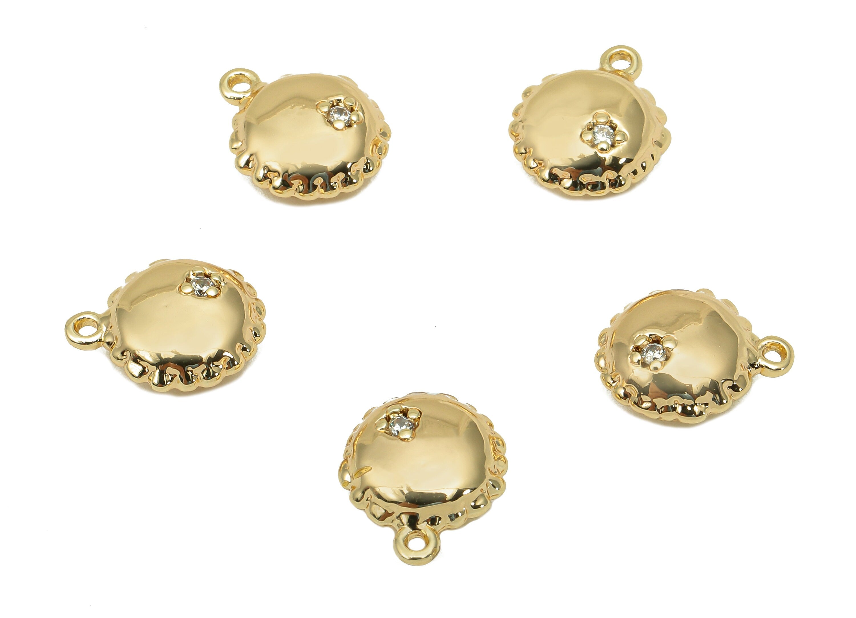Brass Mini Flower Round Earring - Zircon Thick Circle Star Charm - Star Pendant With Loop - 18K Real Gold Plating - 11.4x9.2x4.2mm - RGP5725 - DOMEDBAZAAR
