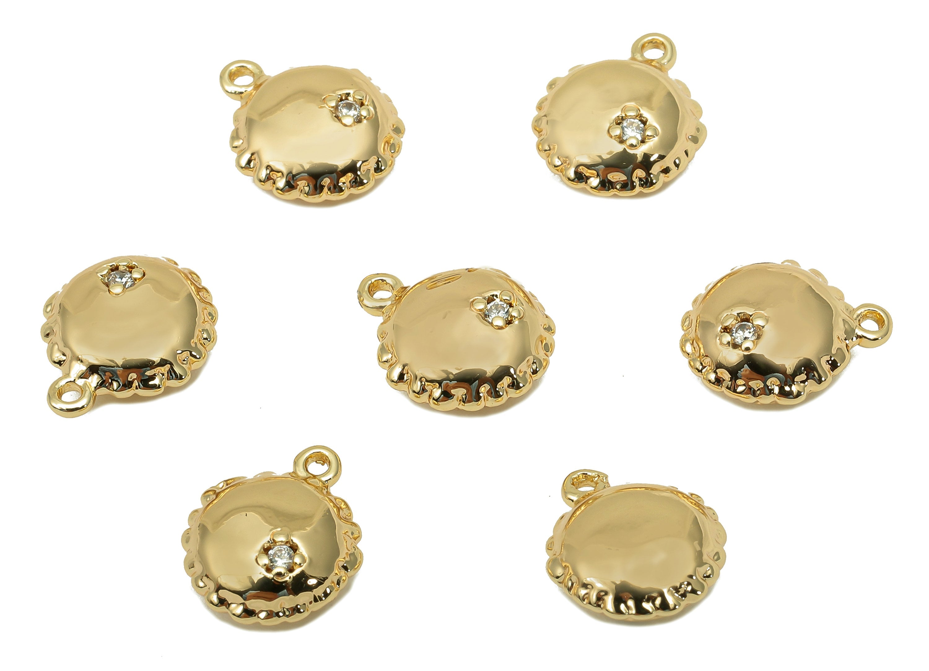 Brass Mini Flower Round Earring - Zircon Thick Circle Star Charm - Star Pendant With Loop - 18K Real Gold Plating - 11.4x9.2x4.2mm - RGP5725 - DOMEDBAZAAR