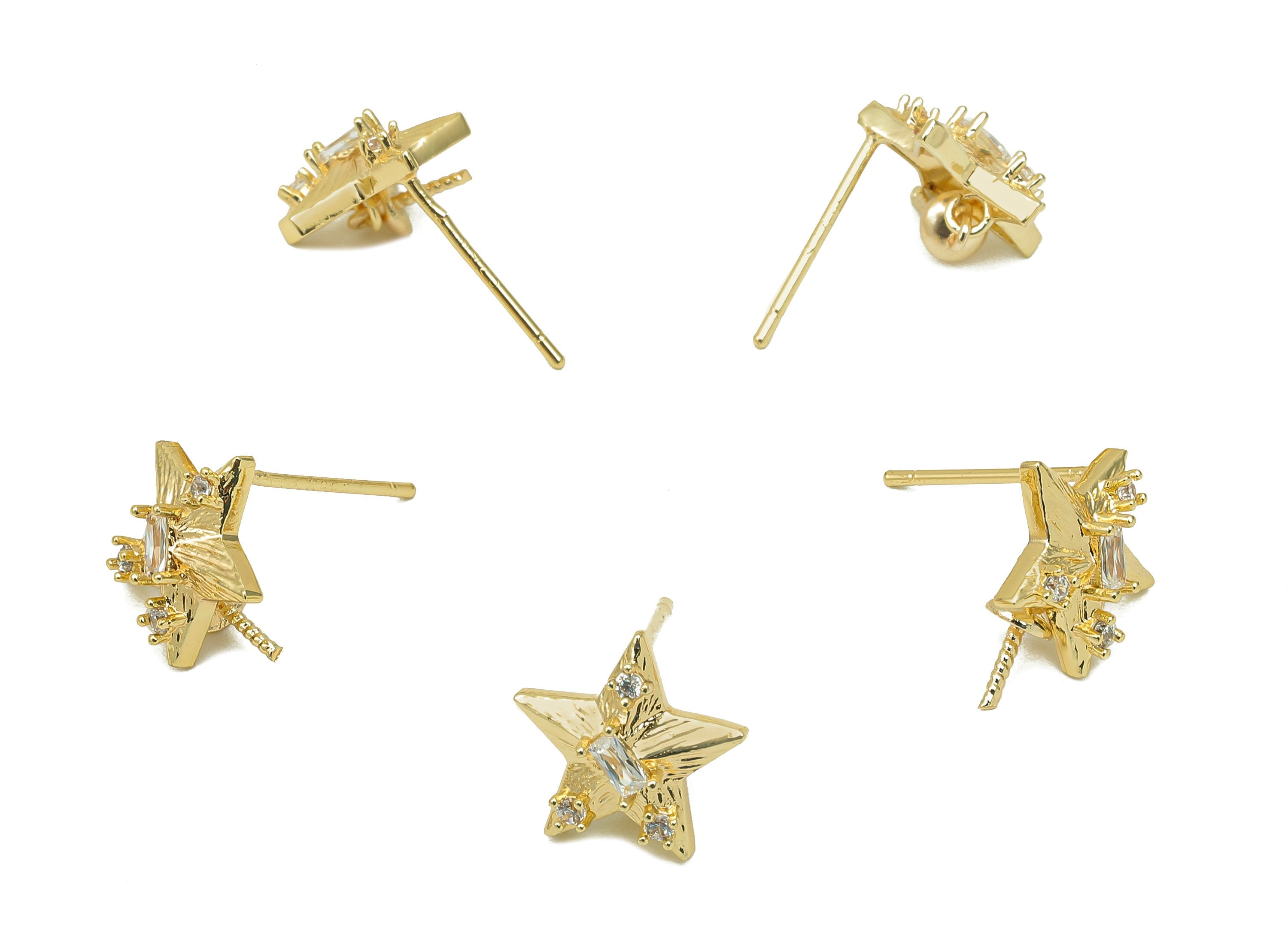 Brass Zircon Star Earring Post - Star Stud Earring With Loop - 925 Silver Stud - 18K Real Gold Plating - 14.3x11.1x3.3mm - RGP5731 - DOMEDBAZAAR