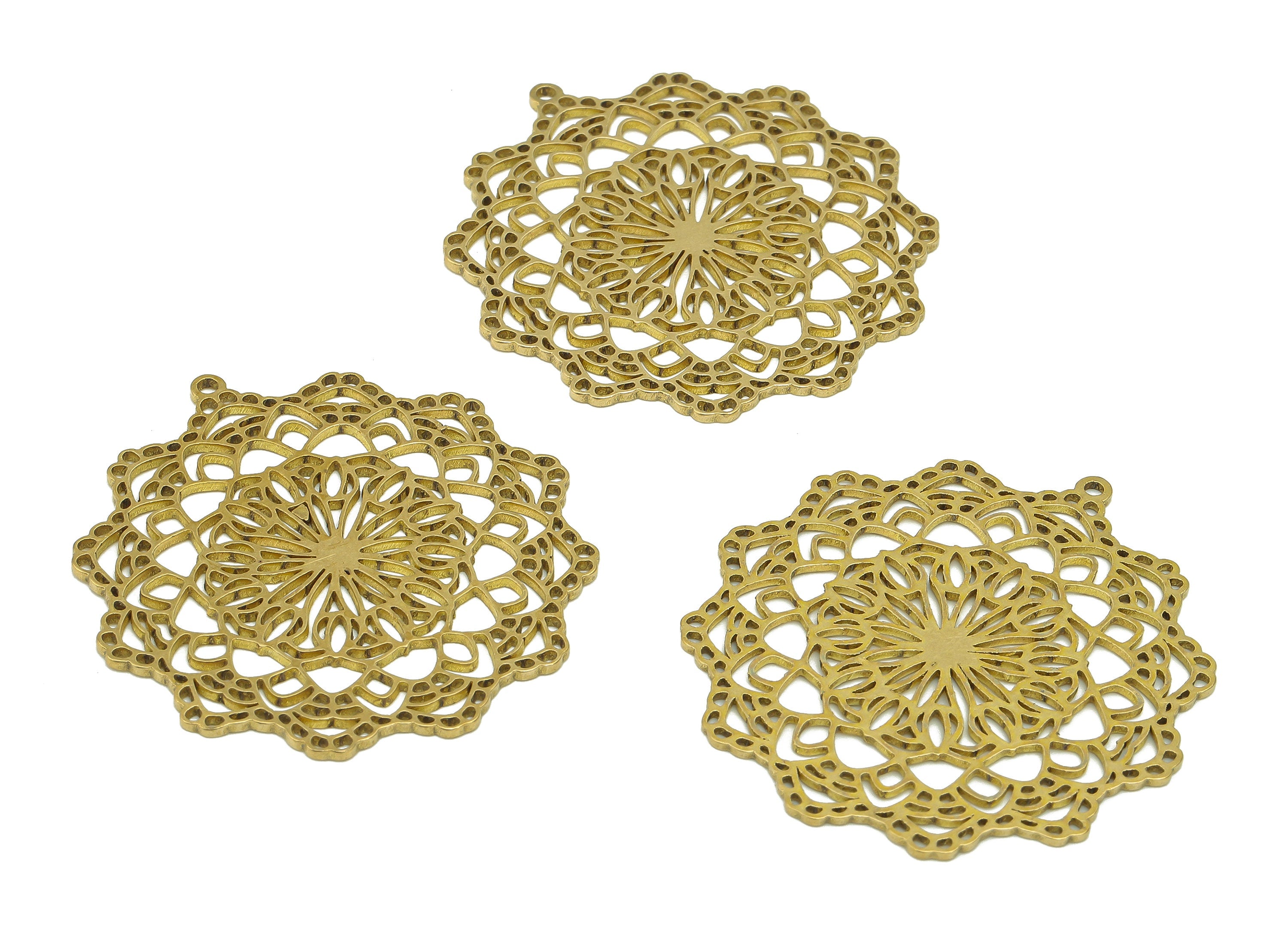 Brass Flower Earring Charms - Raw Brass Hollow Flower Earring - Flower Pendant With Loop - Botanical Charm For Necklace - 40x38x1mm -PPA6831 - DOMEDBAZAAR