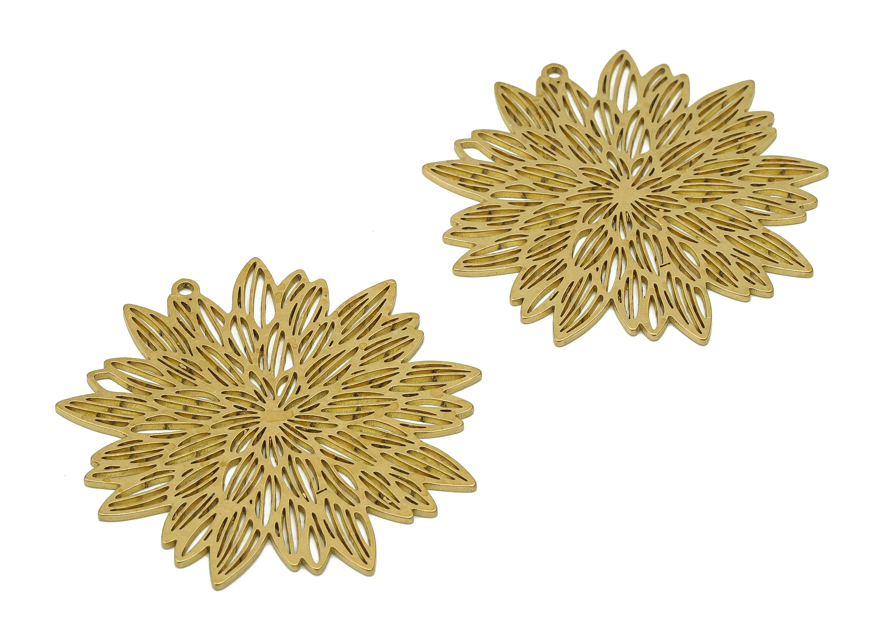 Brass Flower Earring Charms - Raw Brass Flower Earring - Flower Pendant With Loop - Botanical Charm For Necklace - 41.7x41.2x0.9mm - PPA6832 - DOMEDBAZAAR