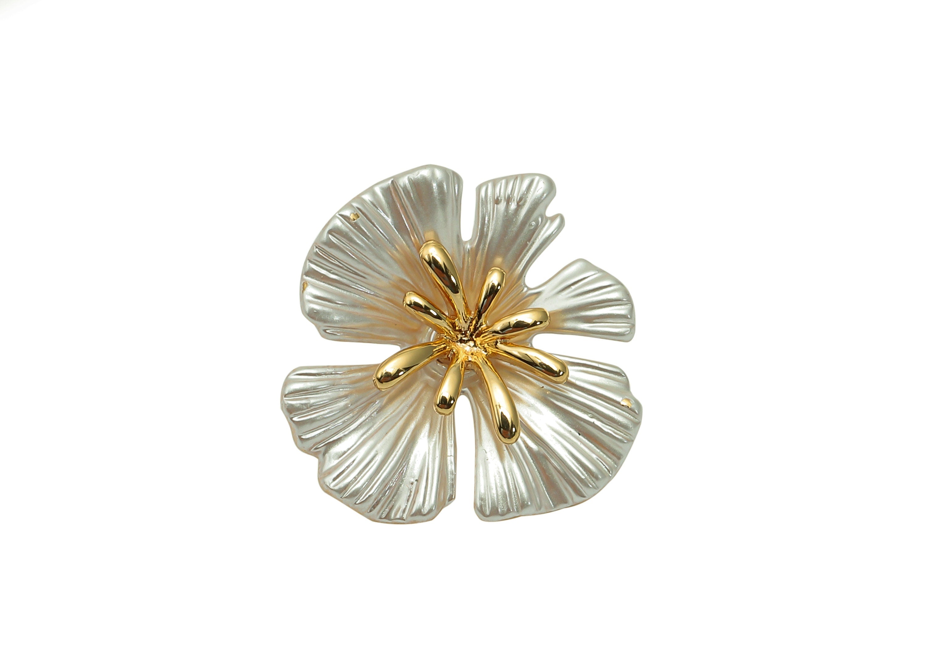 Brass Enamel Flower Earring Post - White Flower Stud Earring With Loop - 925 Silver Stud - 18K Real Gold Plating - 18.3x19.3x1.4mm - RGP5734 - DOMEDBAZAAR