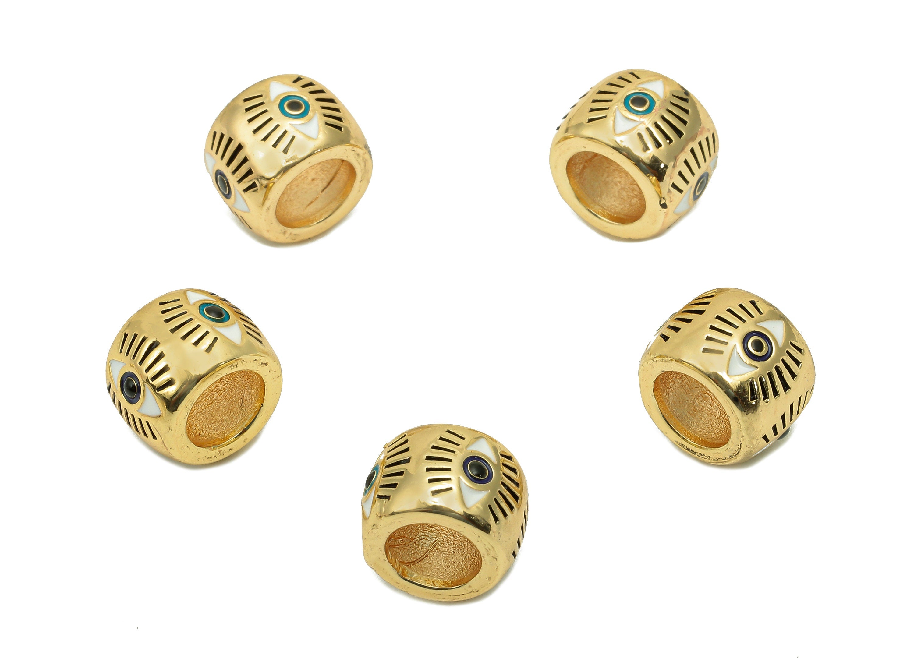 Brass Eye Round Spacer Beads - Enamel Eyelash Circle Beads Necklace - Ring Beads Bracelet - 18K Real Gold Plating - 9.9x7.1x1.4mm - RGP5736 - DOMEDBAZAAR