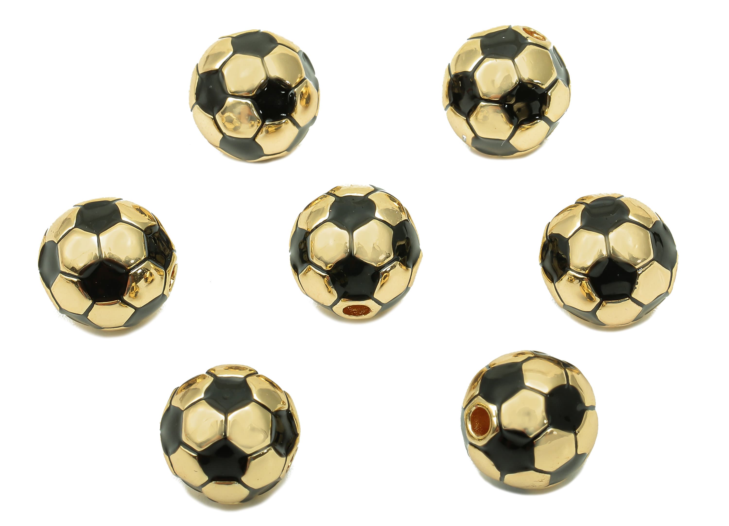 Brass Enamel Soccer Ball Beads - Round Ball Spacer Beads Necklace - Beads For Bracelet - 18K Real Gold Plating - 9.9x7.1x1.4mm - RGP5736 - DOMEDBAZAAR