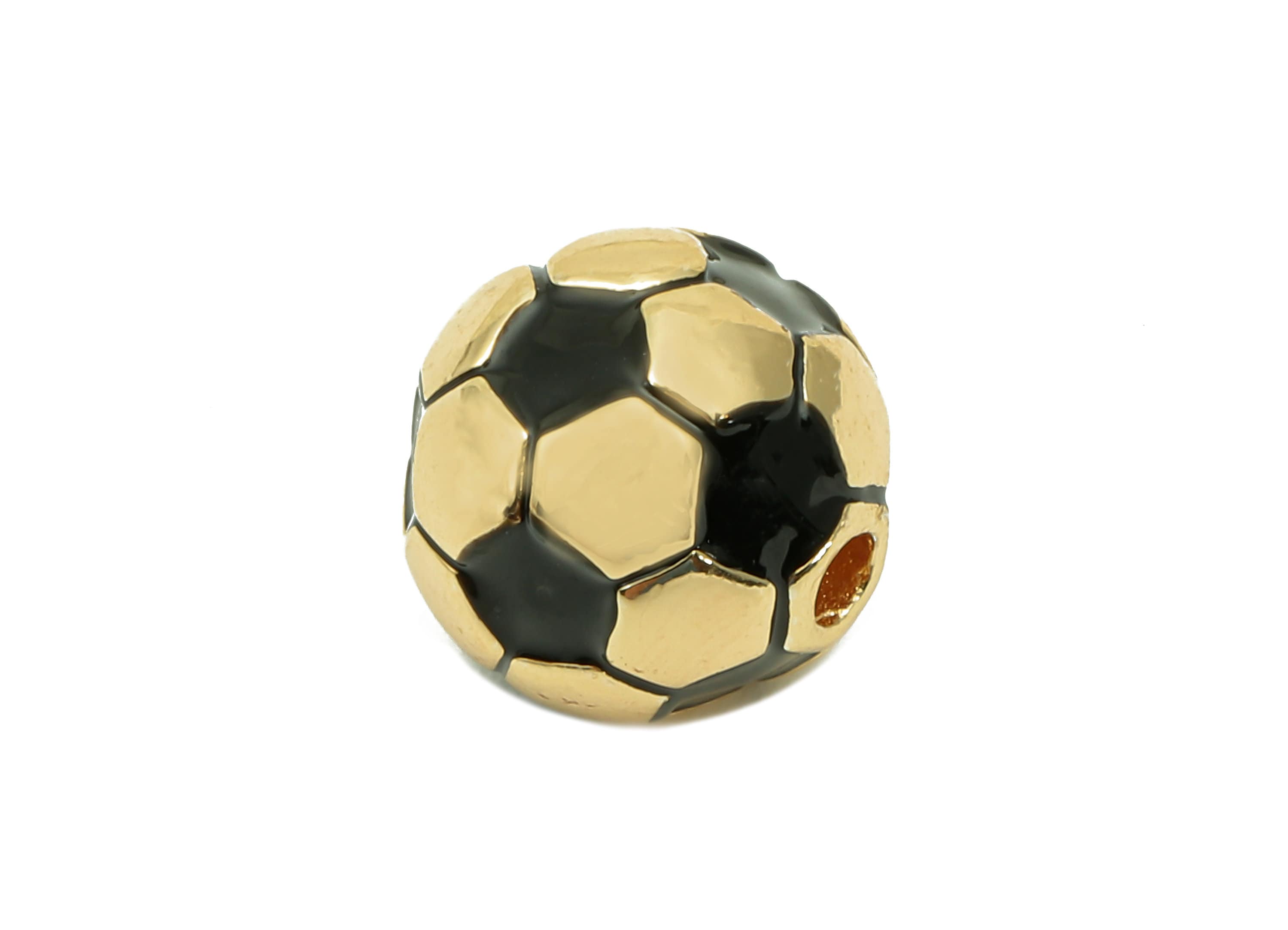 Brass Enamel Soccer Ball Beads - Round Ball Spacer Beads Necklace - Beads For Bracelet - 18K Real Gold Plating - 9.9x7.1x1.4mm - RGP5736 - DOMEDBAZAAR