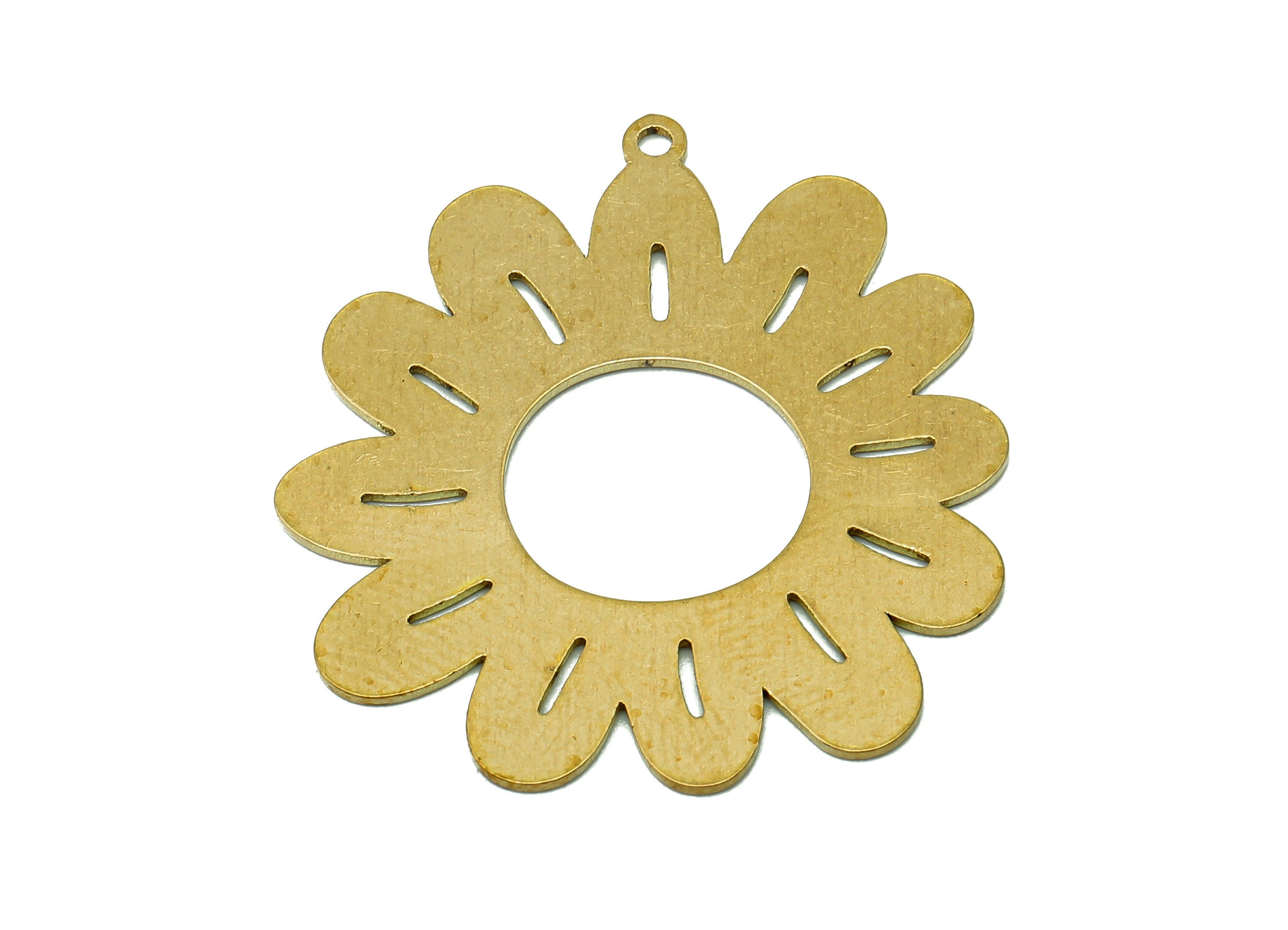 Brass Flower Earring Charms - Raw Brass Flower Earring - Flower Pendant With Loop - Botanical Charm For Necklace - 32.1x29.3x0.7mm - PPA6921 - DOMEDBAZAAR