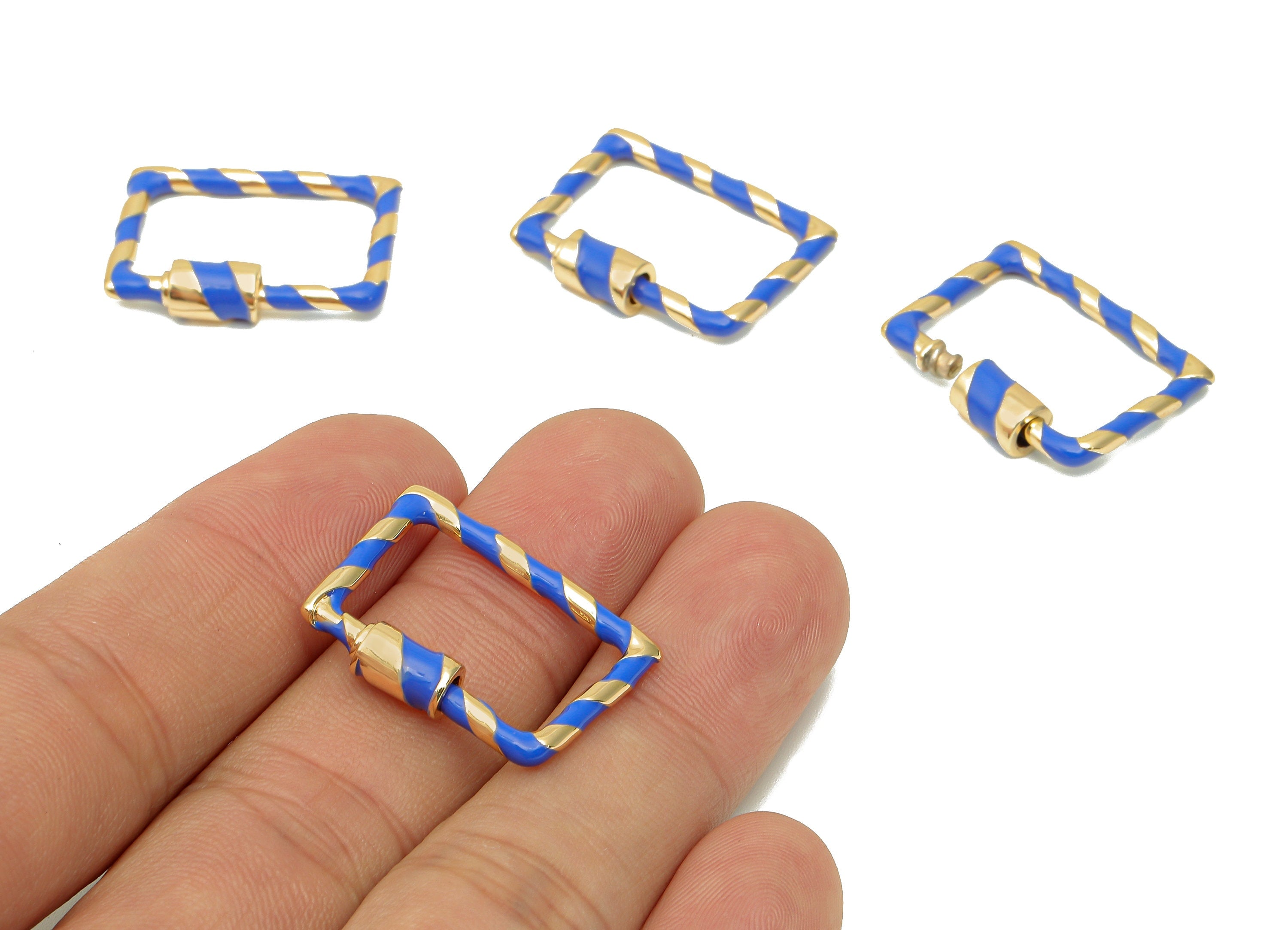 Brass Enamel Rectangle Screw Clasp - Navy Twisted Turnbuckle Lock - Buckle Carabiner - 18K Real Gold Plating - 25x19.4x2.3mm - RGP5750 - DOMEDBAZAAR