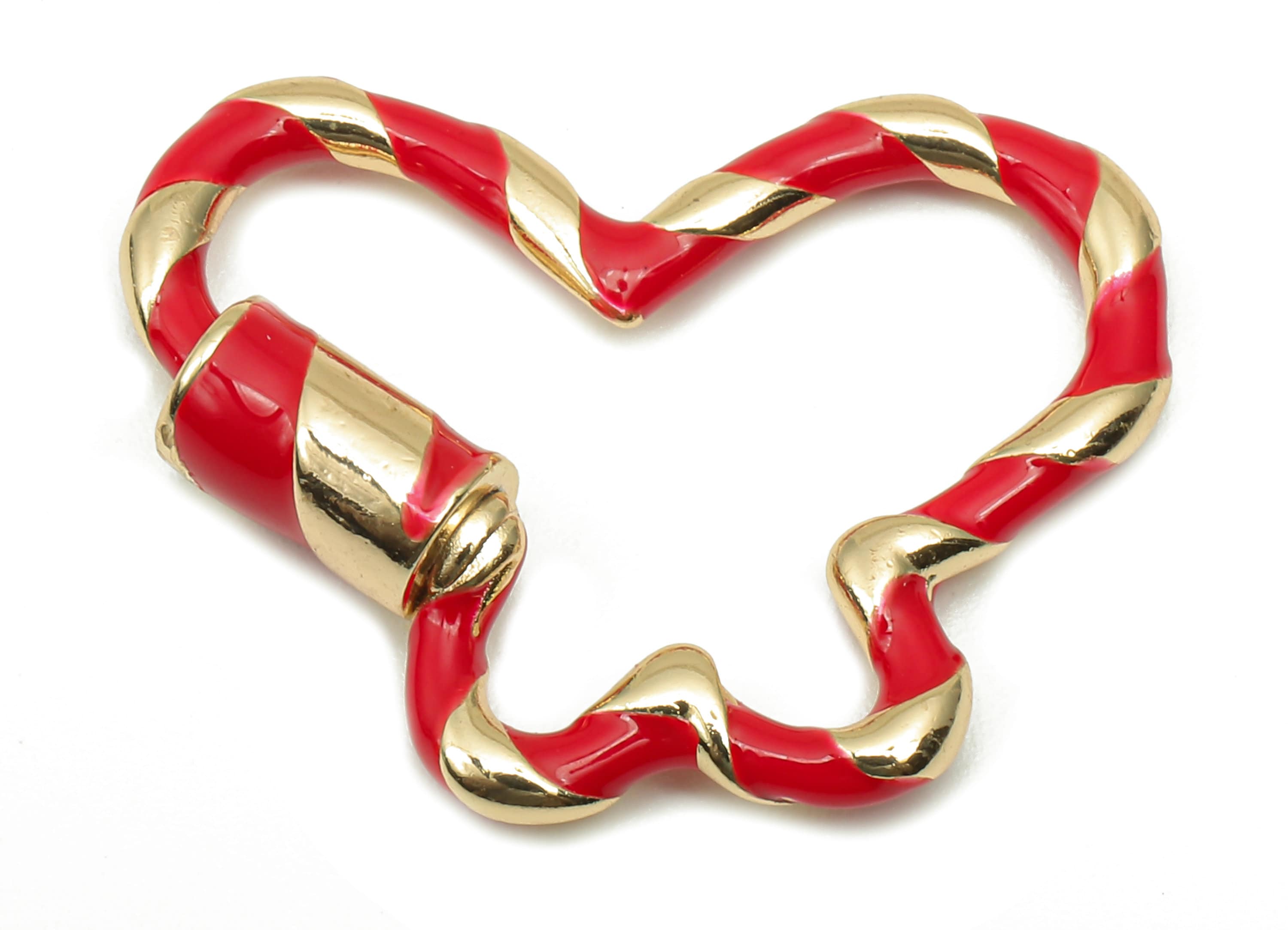 Brass Enamel Butterfly Screw Clasp - Red Twisted Turnbuckle Lock - Buckle Carabiner - 18K Real Gold Plating - 26.8x20.5x2.3mm - RGP5751 - DOMEDBAZAAR
