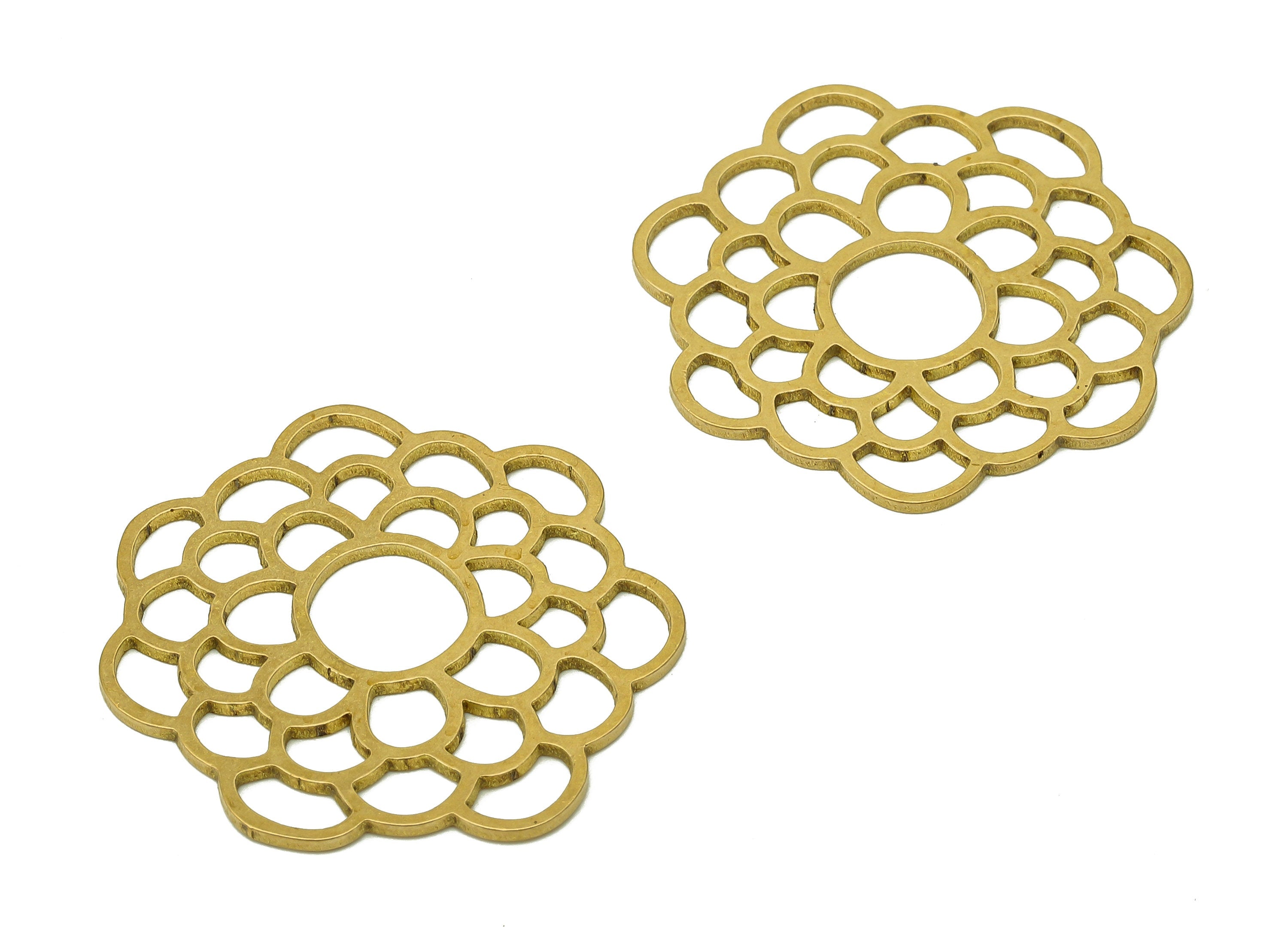 Brass Flower Earring Charms - Raw Brass Hollow Circle Earring - Botanical Pendant - Flower Charm For Necklace - 30.2x30.2x0.9mm - PPA6924 - DOMEDBAZAAR