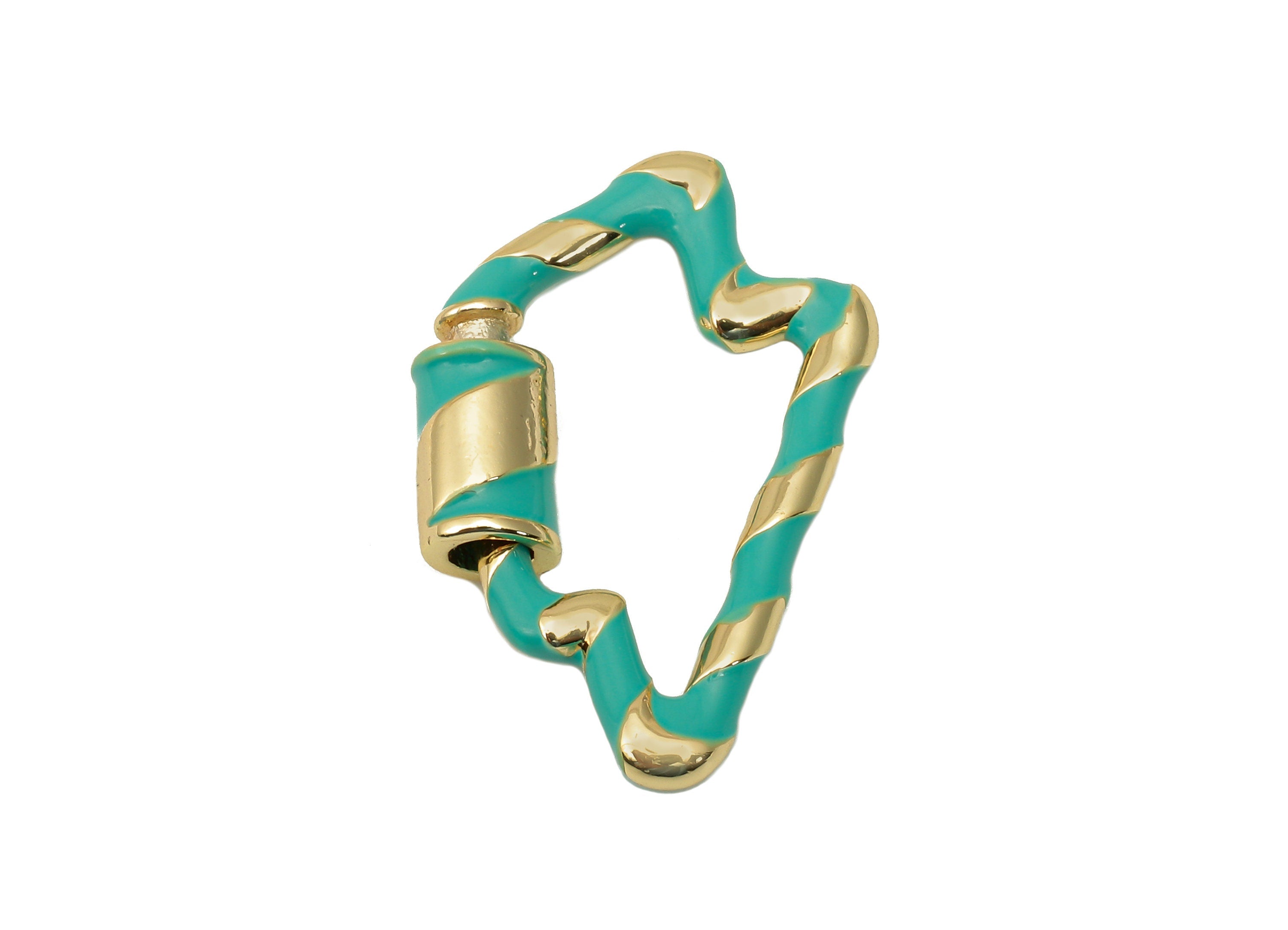 Brass Enamel Lightning Screw Clasp - Green Twisted Turnbuckle Lock - Buckle Carabiner - 18K Real Gold Plating - 26.2x16.7x2.3mm - RGP5752 - DOMEDBAZAAR