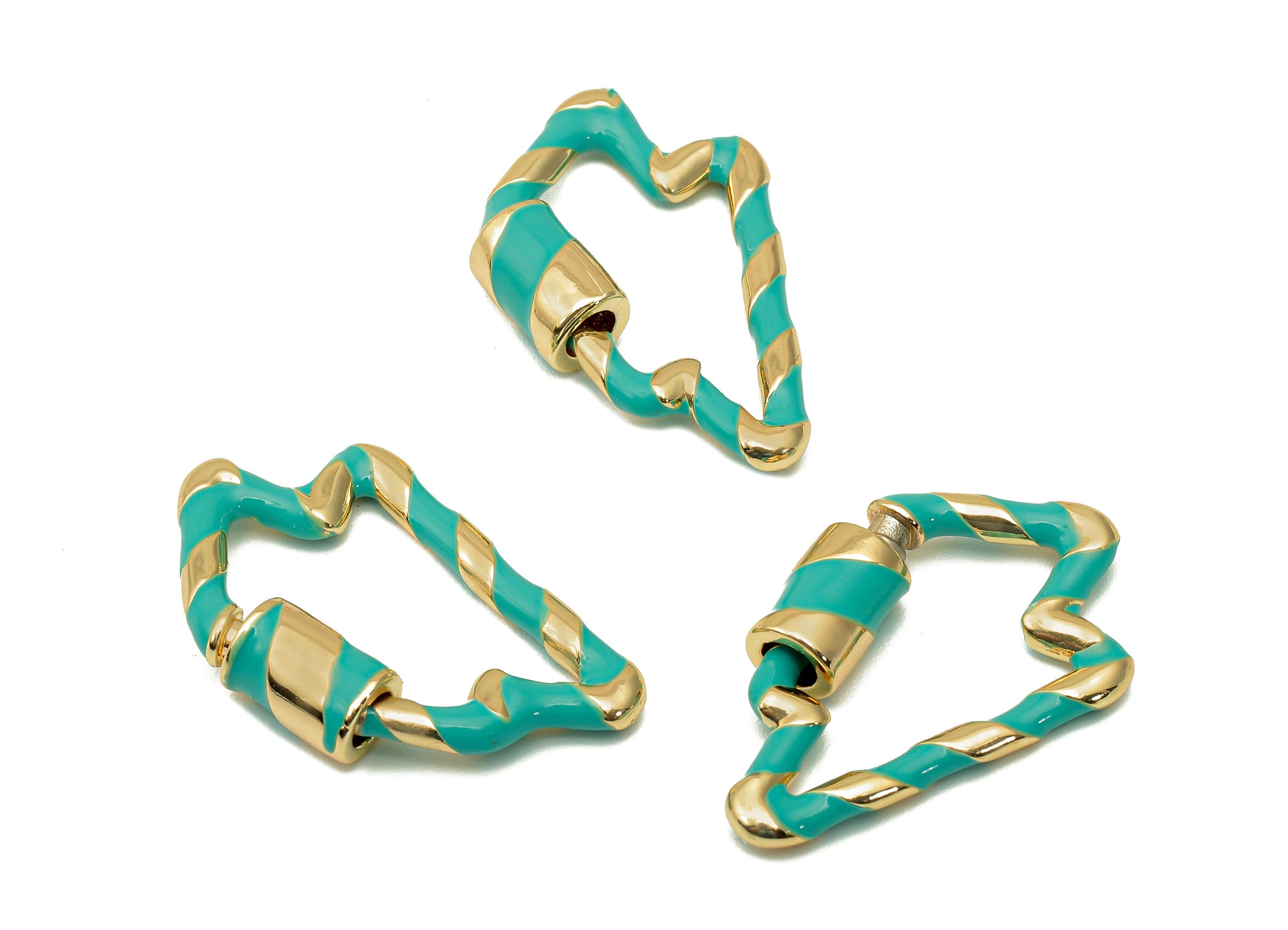 Brass Enamel Lightning Screw Clasp - Green Twisted Turnbuckle Lock - Buckle Carabiner - 18K Real Gold Plating - 26.2x16.7x2.3mm - RGP5752 - DOMEDBAZAAR