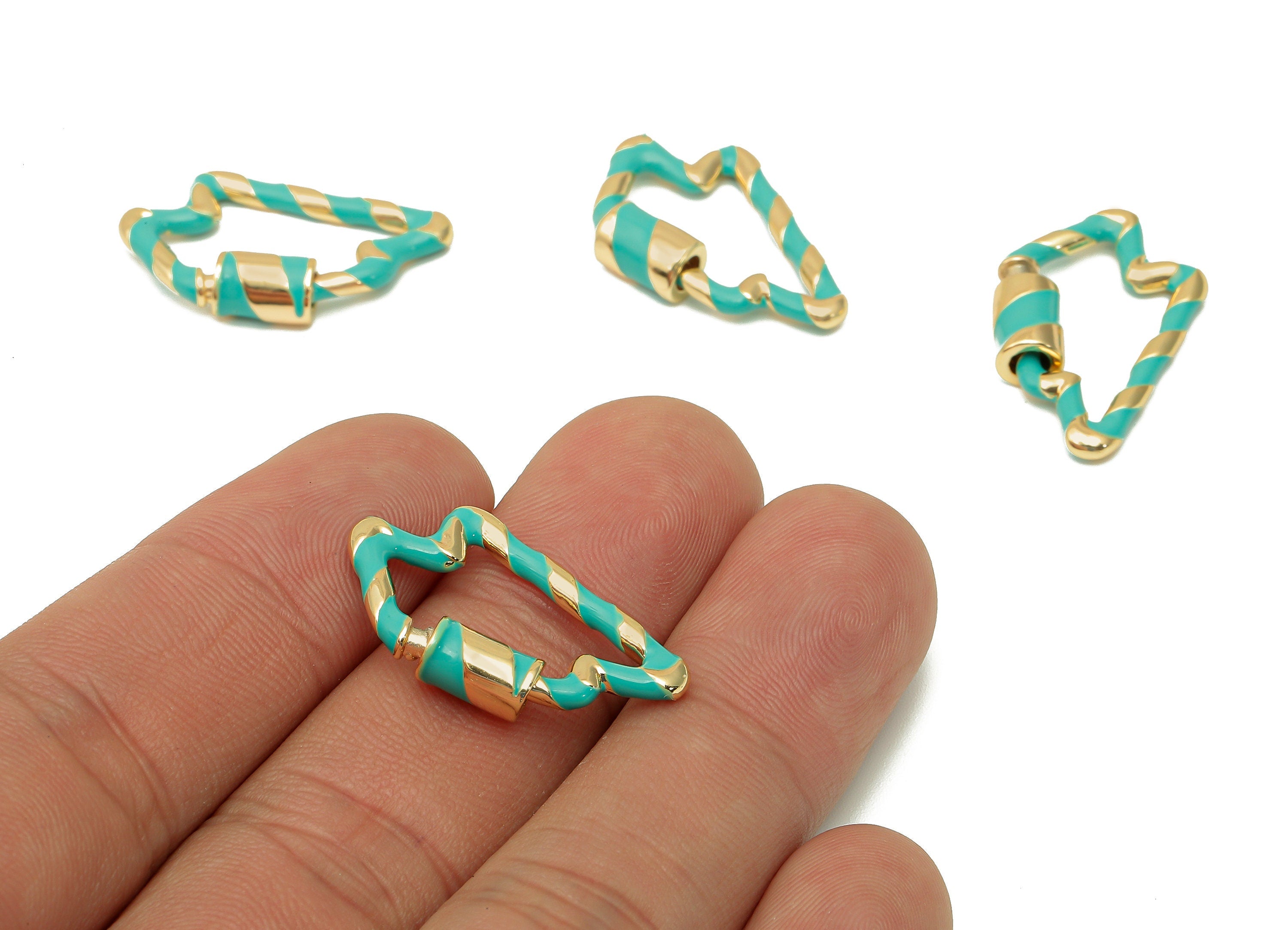 Brass Enamel Lightning Screw Clasp - Green Twisted Turnbuckle Lock - Buckle Carabiner - 18K Real Gold Plating - 26.2x16.7x2.3mm - RGP5752 - DOMEDBAZAAR