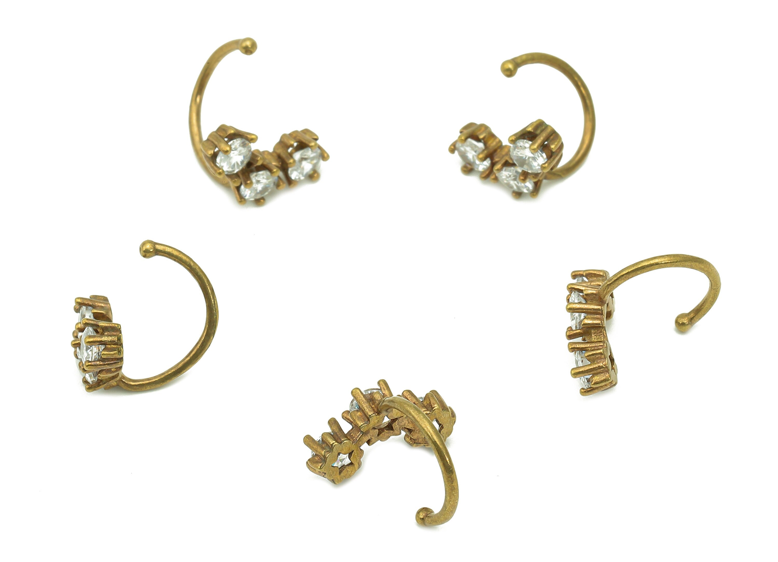 Brass Open Half Round Ring - Raw Brass Cuff Earring With Zircon - C Hoop Hollow Ear Cuff - Semicircle Ear Cuff - 16.59x13.72x3.35mm - PP8096 - DOMEDBAZAAR