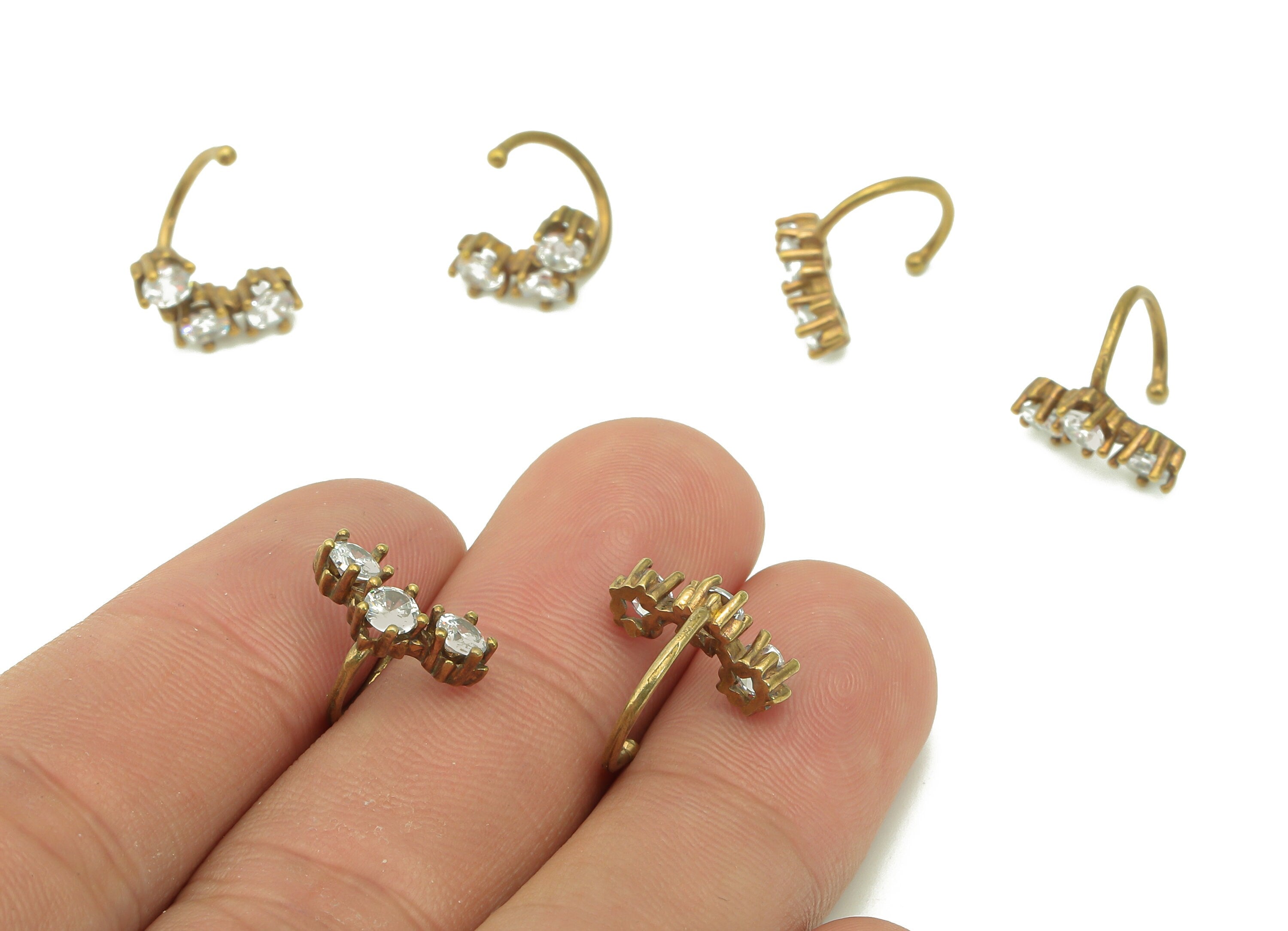 Brass Open Half Round Ring - Raw Brass Cuff Earring With Zircon - C Hoop Hollow Ear Cuff - Semicircle Ear Cuff - 16.59x13.72x3.35mm - PP8096 - DOMEDBAZAAR