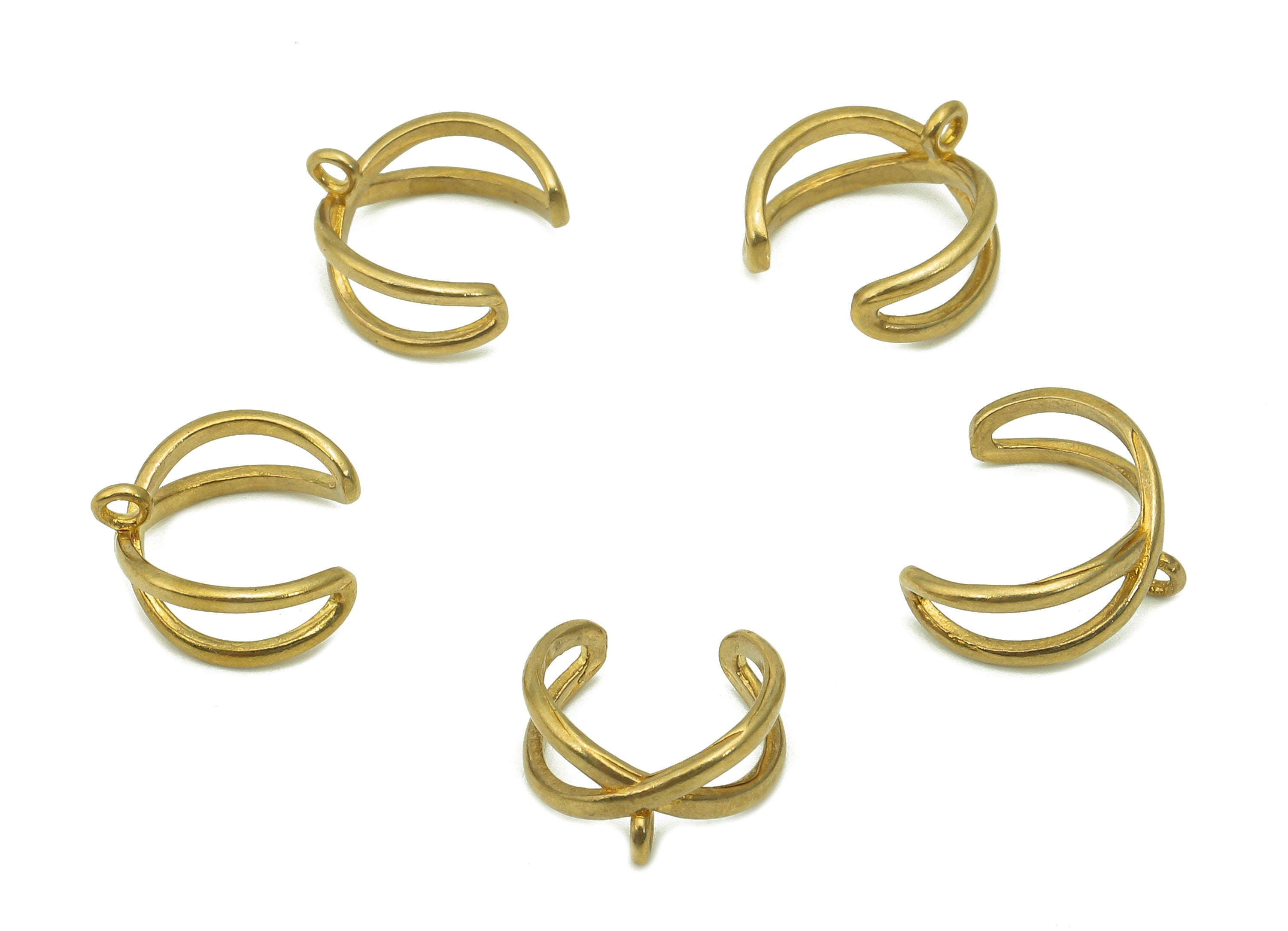 Brass Mini Open Round C Ring - Raw Brass X Cuff Earring With Loop - Hoop Hollow Ear Clip - Intersect  Ear Cuff - 10.96x10.51x0.84mm - PP8097 - DOMEDBAZAAR