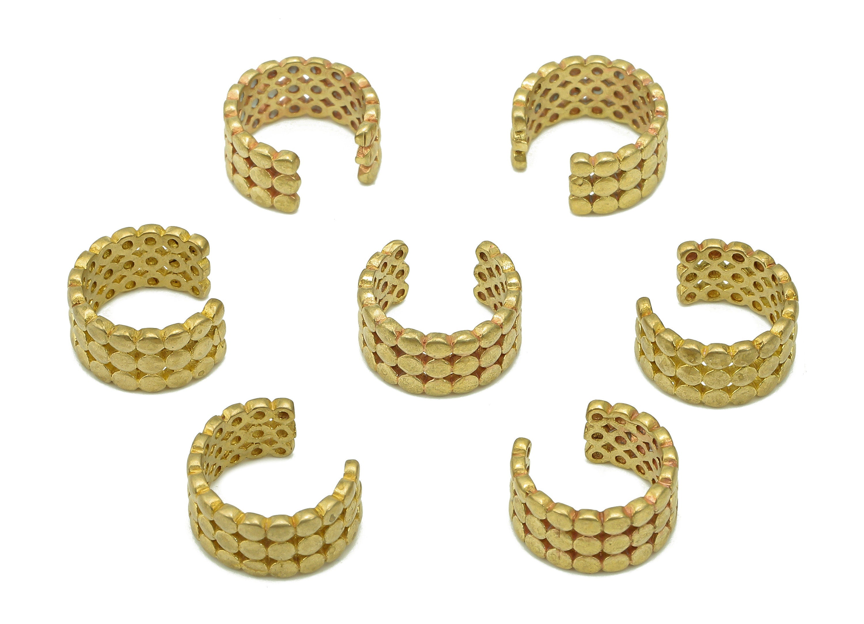 Brass Spot Open Round C Ring - Raw Brass Circle Cuff Ear - Hoop Hollow Ear Clip - Wide Dot Earring Cuff - 11.45x10.49x1.18mm - PP8103 - DOMEDBAZAAR