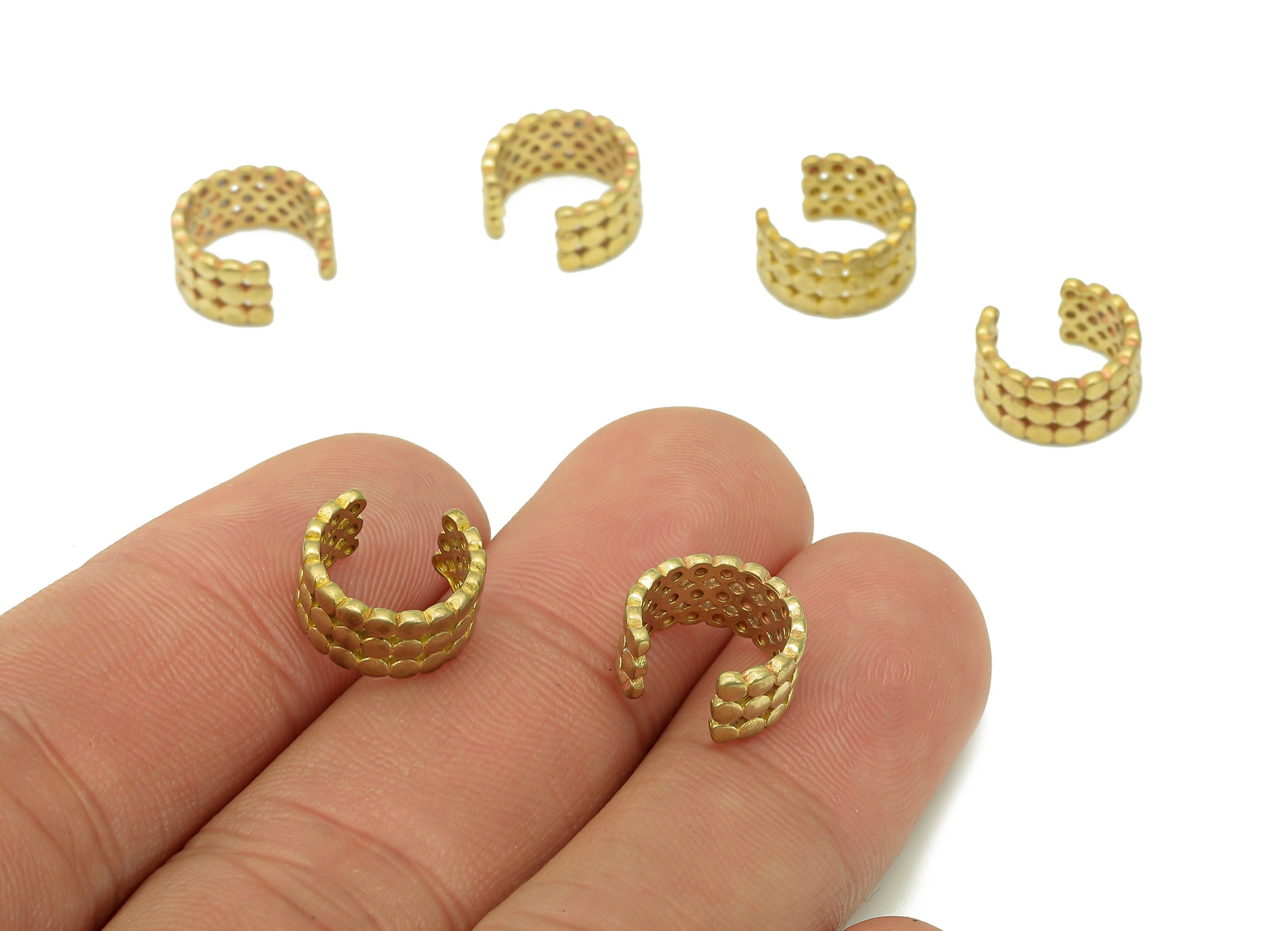 Brass Spot Open Round C Ring - Raw Brass Circle Cuff Ear - Hoop Hollow Ear Clip - Wide Dot Earring Cuff - 11.45x10.49x1.18mm - PP8103 - DOMEDBAZAAR