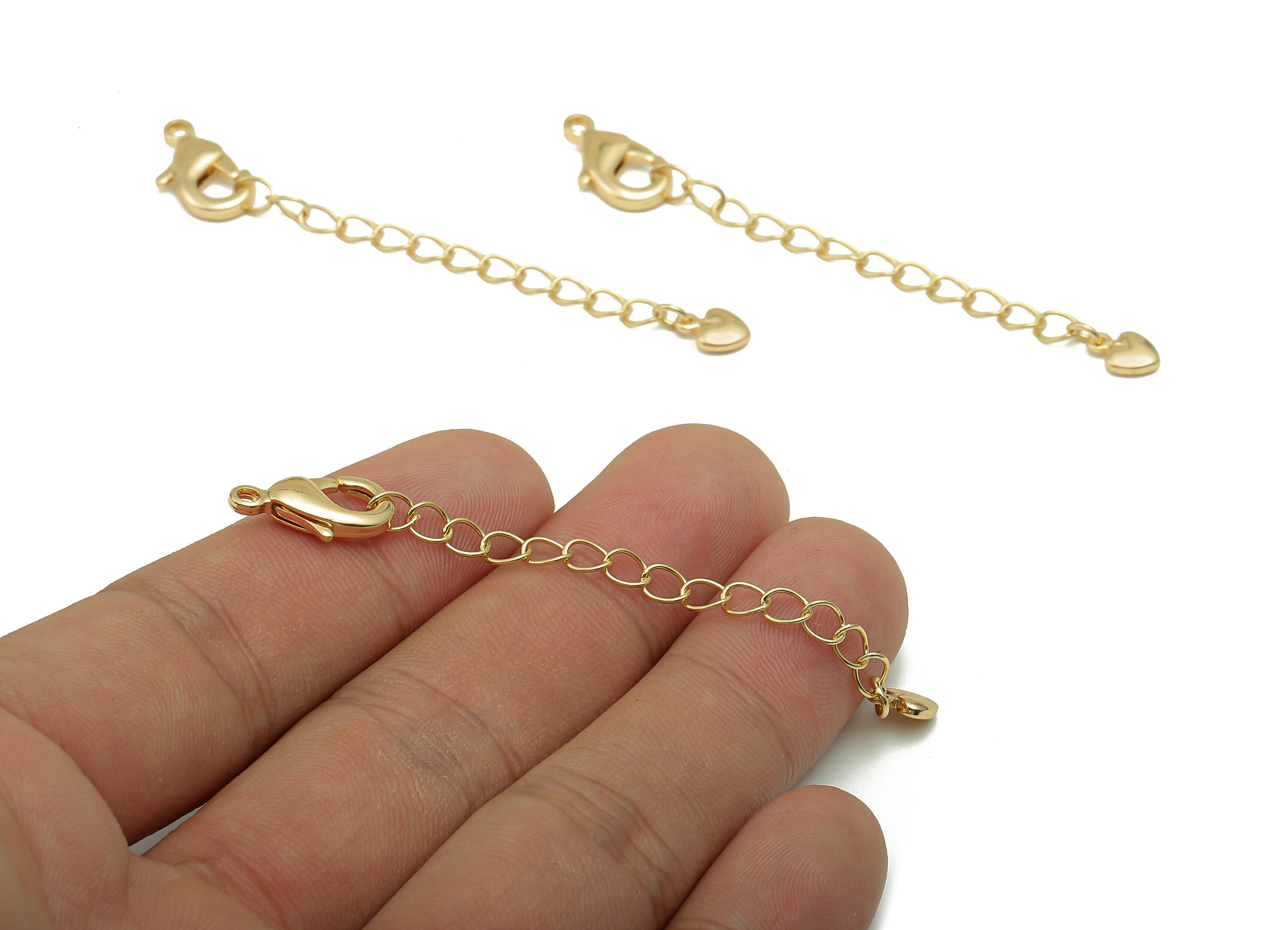 Extender Curb Chain - Extender Safety Clasp - Heart Lobster Clasp - Extension Chain - Parrot Clasps -18K Real Gold Plating -74x8x3mm-RGP5564 - DOMEDBAZAAR