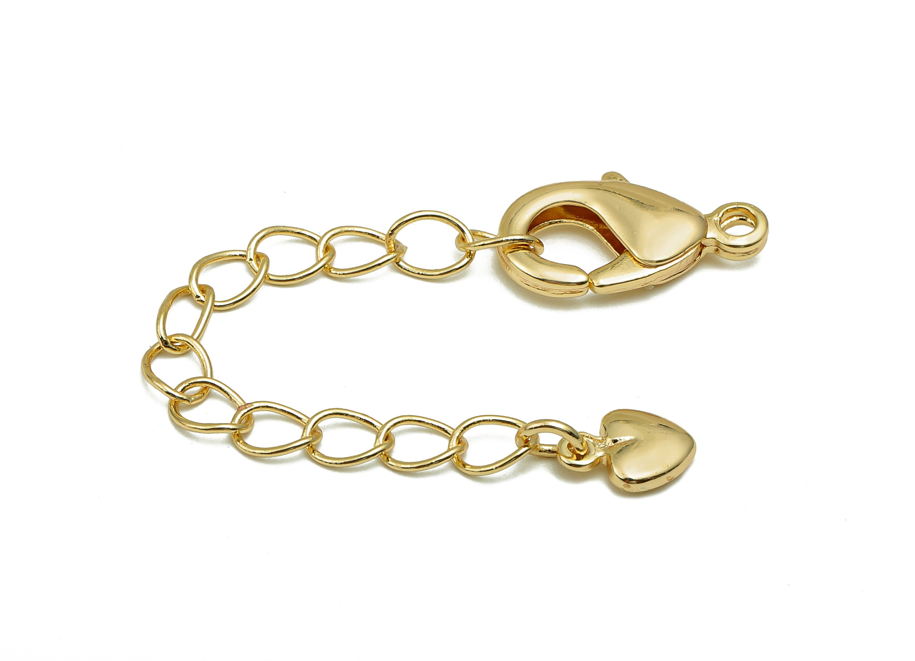 Extender Curb Chain - Extender Safety Clasp - Heart Lobster Clasp - Extension Chain - Parrot Clasps -18K Real Gold Plating -74x8x3mm-RGP5564 - DOMEDBAZAAR