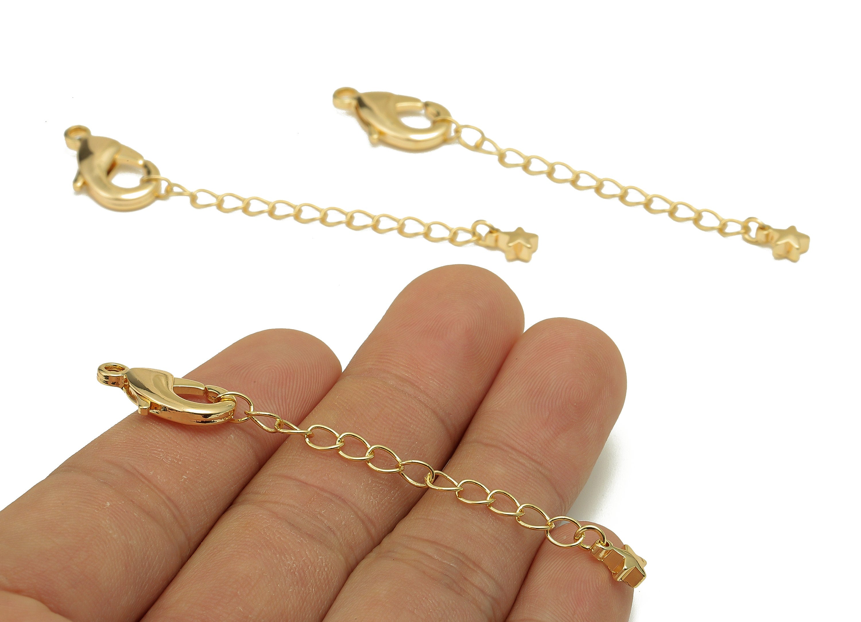 Extender Curb Chain - Extender Safety Clasp - Star Lobster Clasp - Extension Chain - Parrot Clasps -18K Real Gold Plating -74x11x4mm-RGP5565 - DOMEDBAZAAR