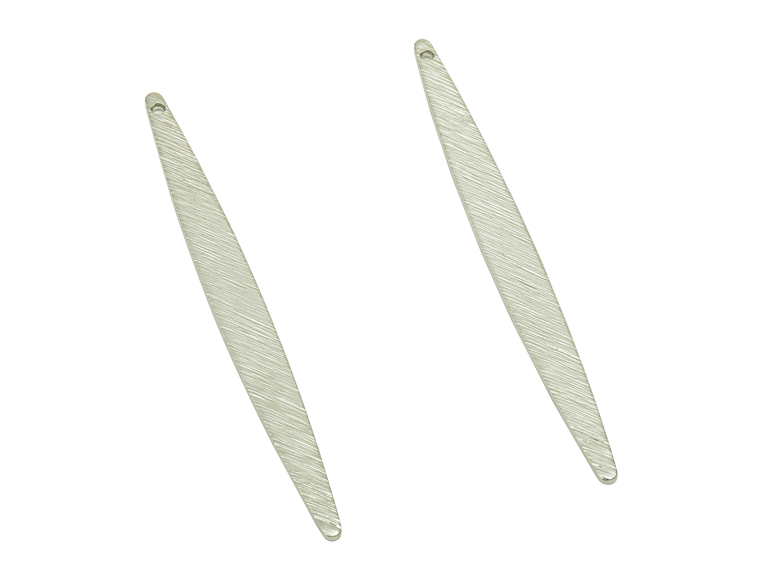 Brass Narrow Marquise Earring - Textured Long Marquise Charm - Pendant For Necklace - 18K Real White Gold Plating - 62x5.5x1mm - RGP5756S - DOMEDBAZAAR