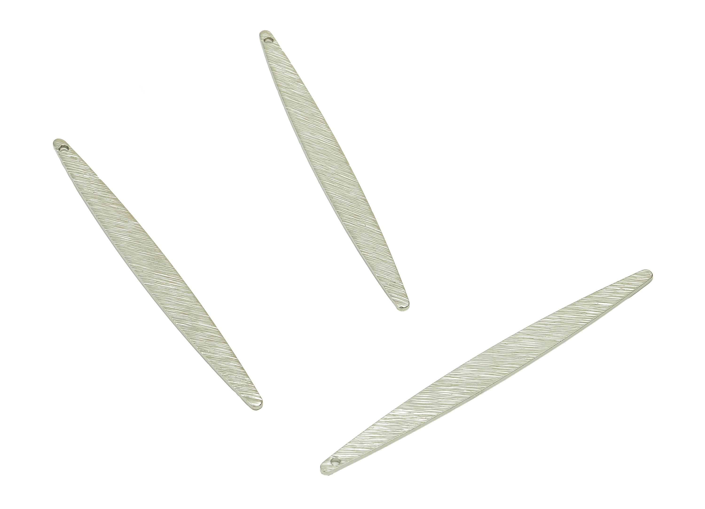 Brass Narrow Marquise Earring - Textured Long Marquise Charm - Pendant For Necklace - 18K Real White Gold Plating - 62x5.5x1mm - RGP5756S - DOMEDBAZAAR