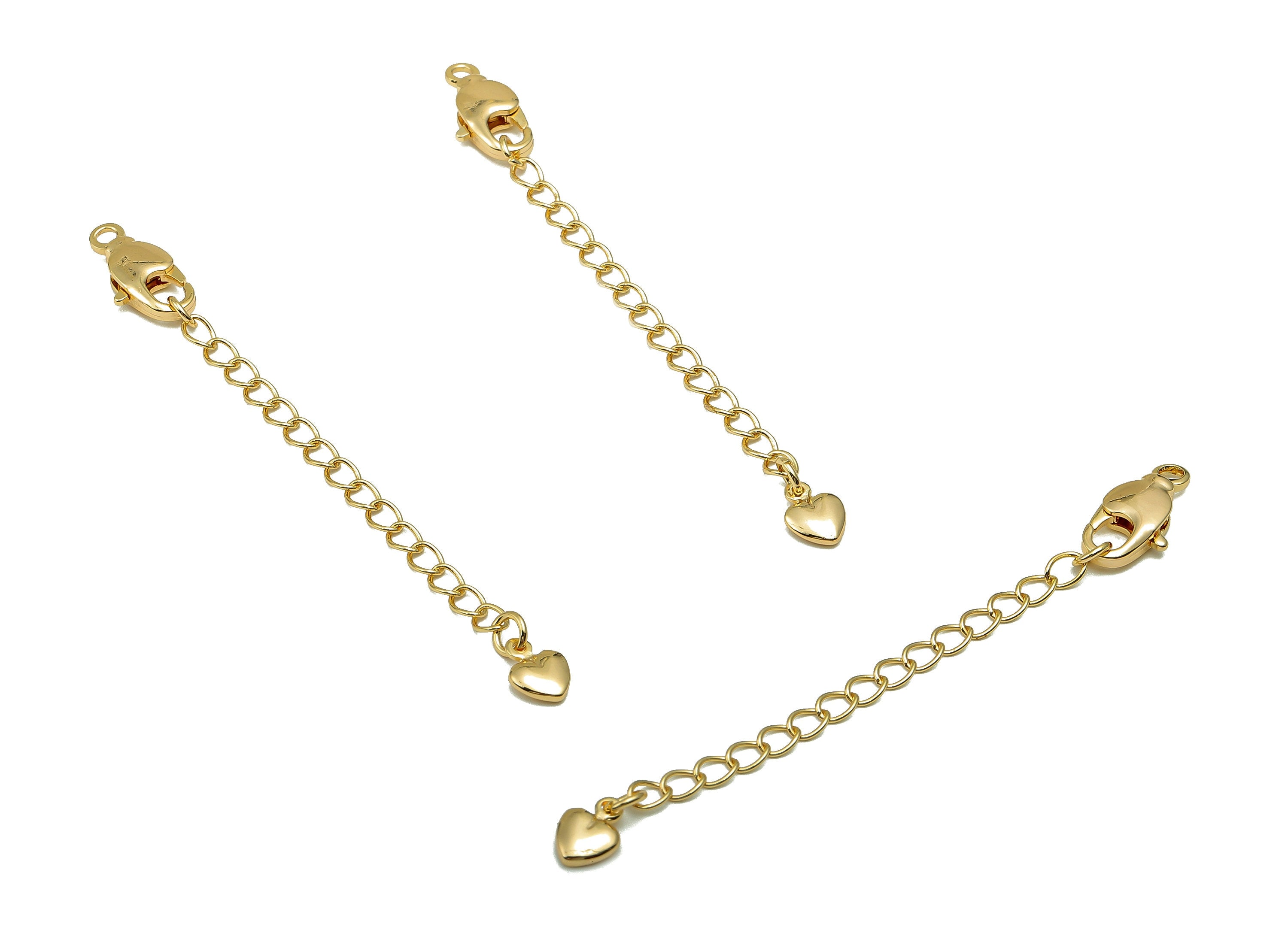 Extender Curb Chain - Extender Safety Clasp - Heart Lobster Clasp - Extension Chain - Parrot Clasps -18K Real Gold Plating -70x8x3mm-RGP5569 - DOMEDBAZAAR