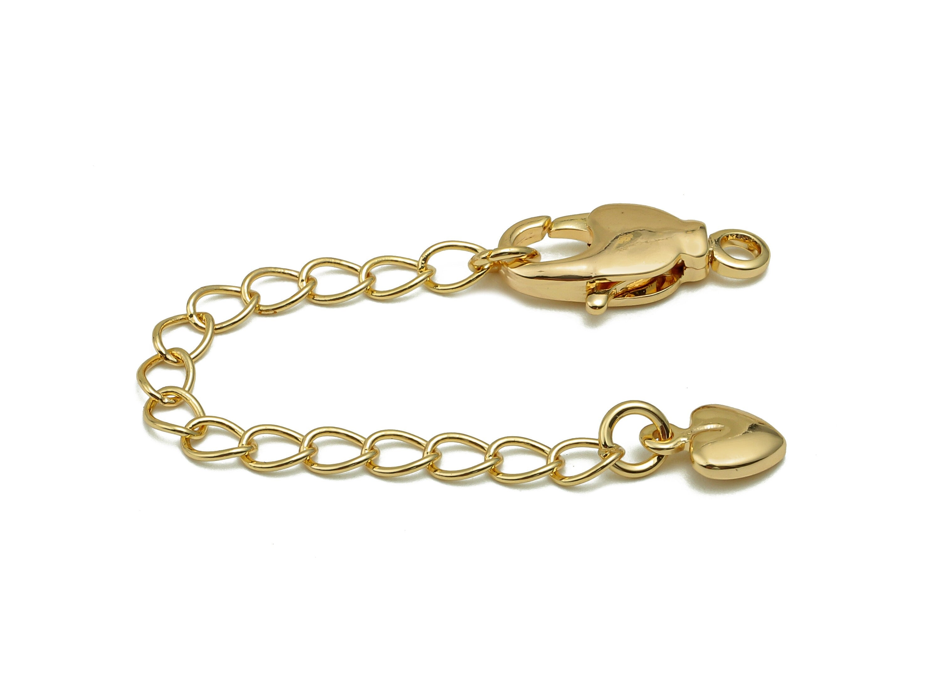 Extender Curb Chain - Extender Safety Clasp - Heart Lobster Clasp - Extension Chain - Parrot Clasps -18K Real Gold Plating -70x8x3mm-RGP5569 - DOMEDBAZAAR