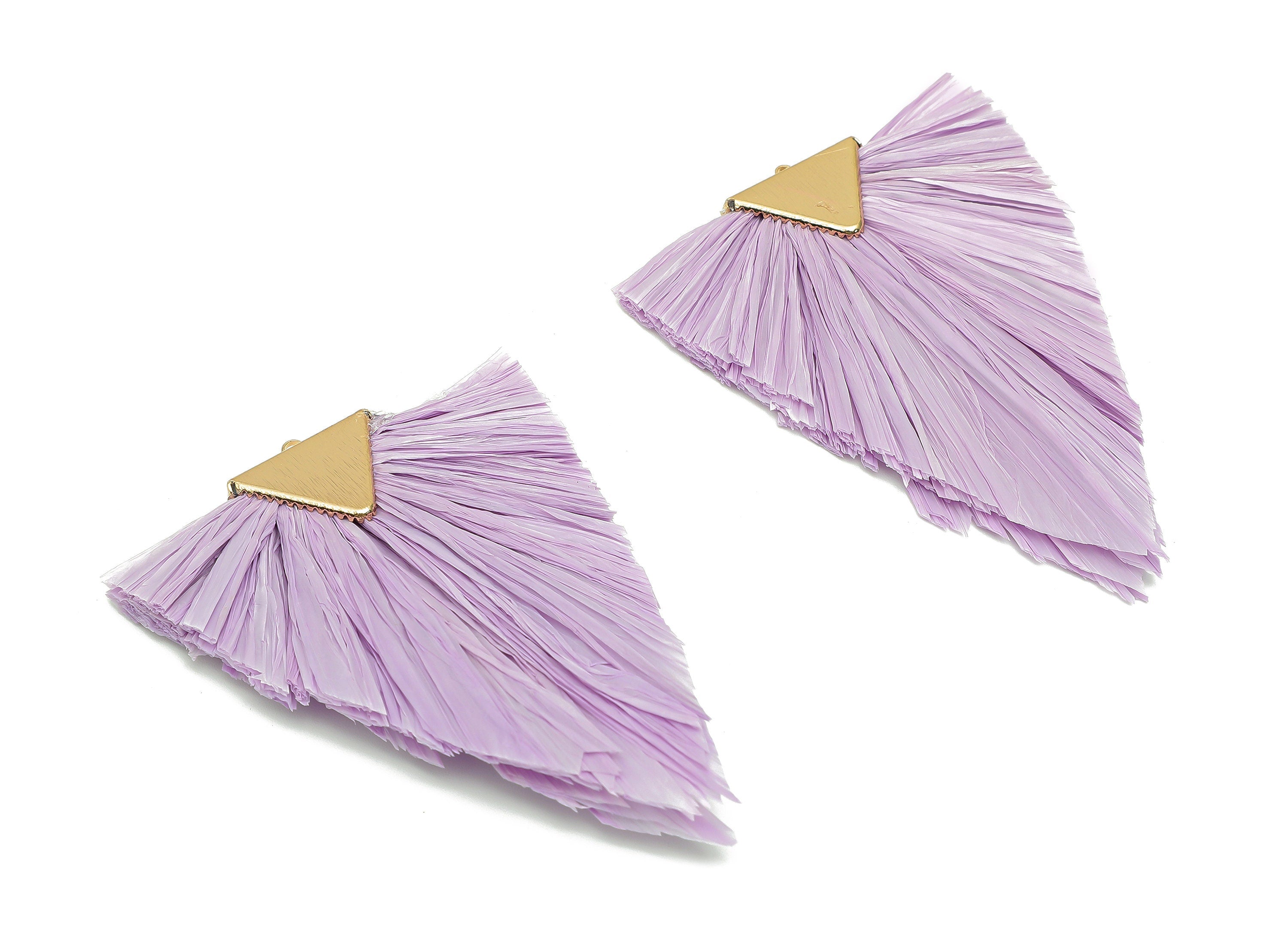 Alloy Raffia Triangle Tassels Charm - Purple Raffia Tassel Pendant With Loop - Handmade Tassels - Gold Tone Plated- 80.3x56.8x5.5mm -RS1060P - DOMEDBAZAAR