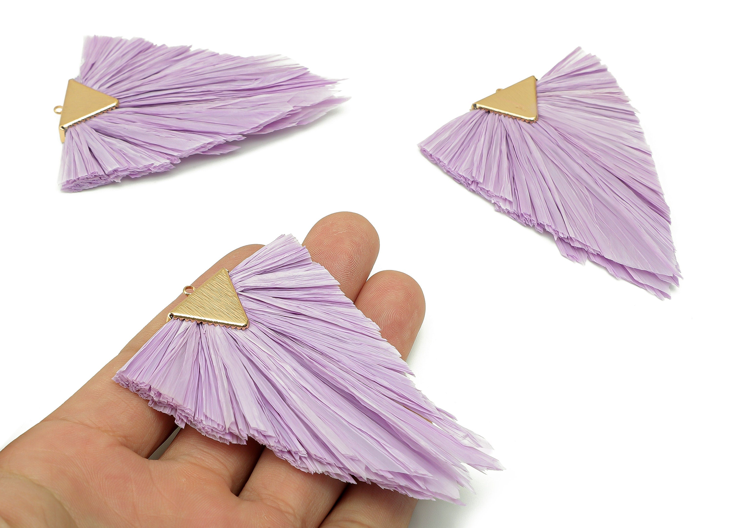 Alloy Raffia Triangle Tassels Charm - Purple Raffia Tassel Pendant With Loop - Handmade Tassels - Gold Tone Plated- 80.3x56.8x5.5mm -RS1060P - DOMEDBAZAAR