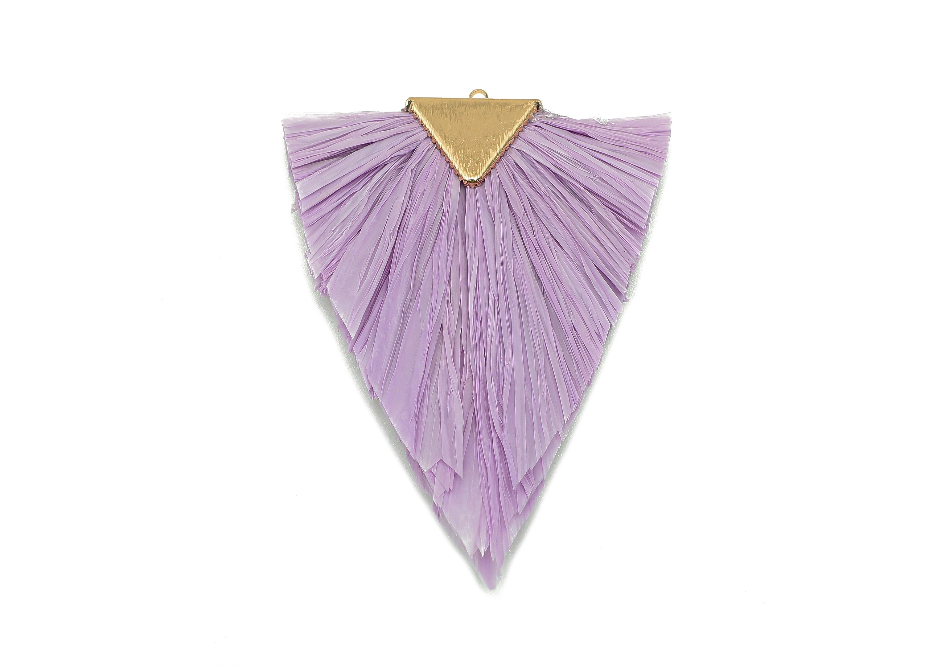 Alloy Raffia Triangle Tassels Charm - Purple Raffia Tassel Pendant With Loop - Handmade Tassels - Gold Tone Plated- 80.3x56.8x5.5mm -RS1060P - DOMEDBAZAAR