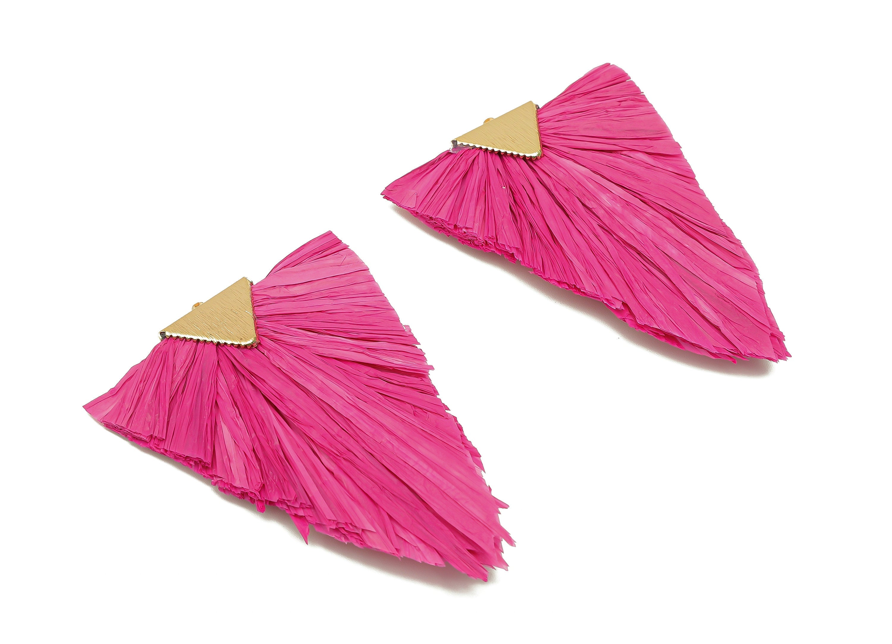 Alloy Raffia Triangle Tassels Charms - Raffia Tassel Pendant - Handmade Tassels Jewelry - Gold Tone Plated Alloy - 80.3x56.8x5.5mm - RS1060F - DOMEDBAZAAR