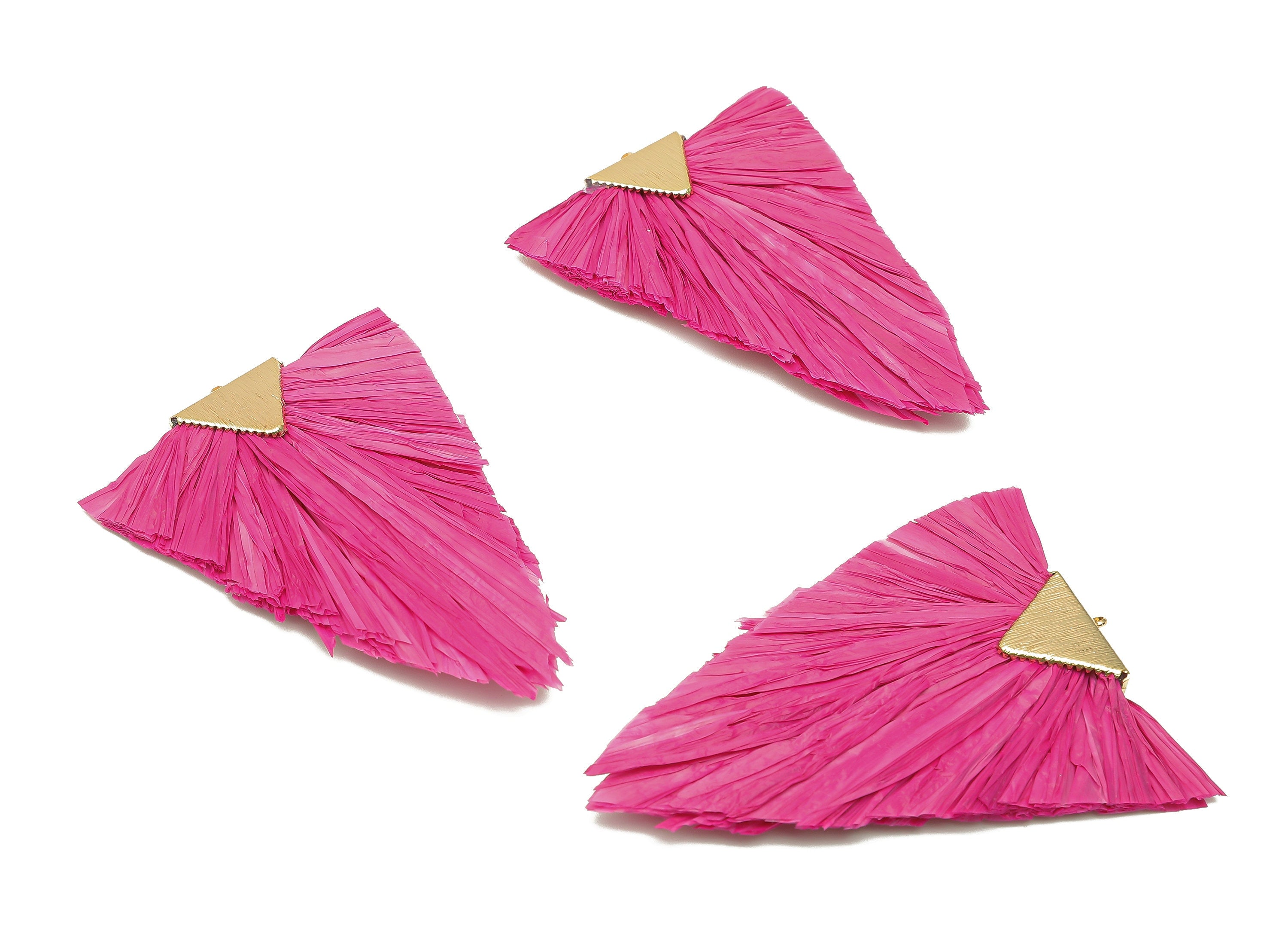 Alloy Raffia Triangle Tassels Charms - Raffia Tassel Pendant - Handmade Tassels Jewelry - Gold Tone Plated Alloy - 80.3x56.8x5.5mm - RS1060F - DOMEDBAZAAR