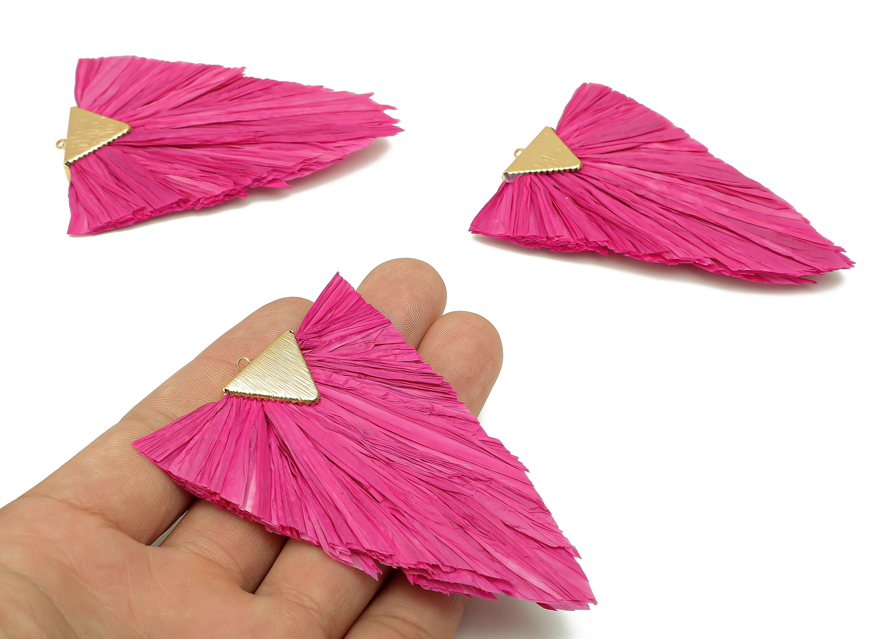 Alloy Raffia Triangle Tassels Charms - Raffia Tassel Pendant - Handmade Tassels Jewelry - Gold Tone Plated Alloy - 80.3x56.8x5.5mm - RS1060F - DOMEDBAZAAR