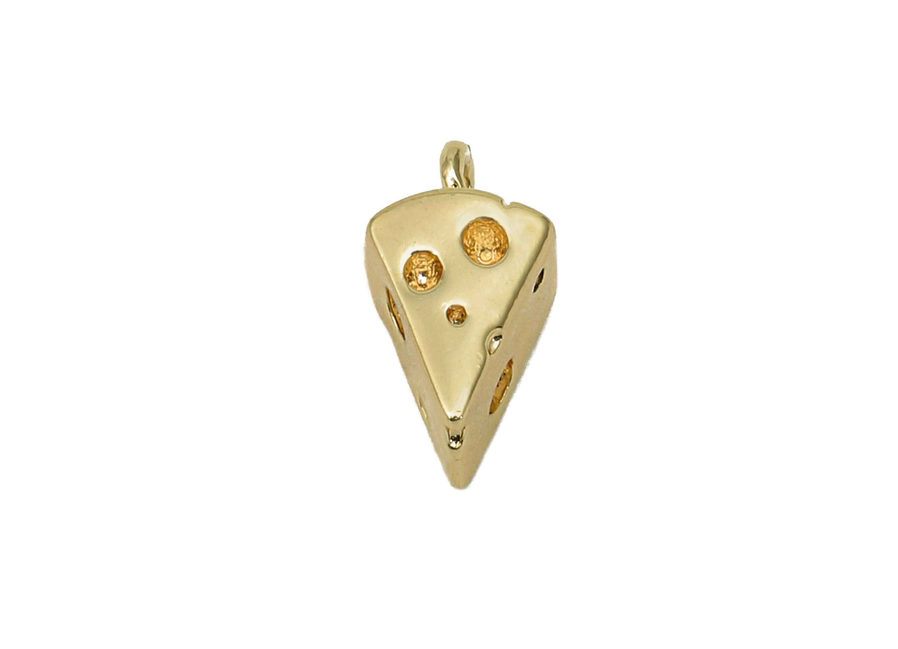 Brass Mini Cheese Earring Charm - Gold Cheese Cake Earring - Pendant With Loop - 18K Real Gold Plating Charm - 11.4x5.8x6.5mm - RGP5691 - DOMEDBAZAAR