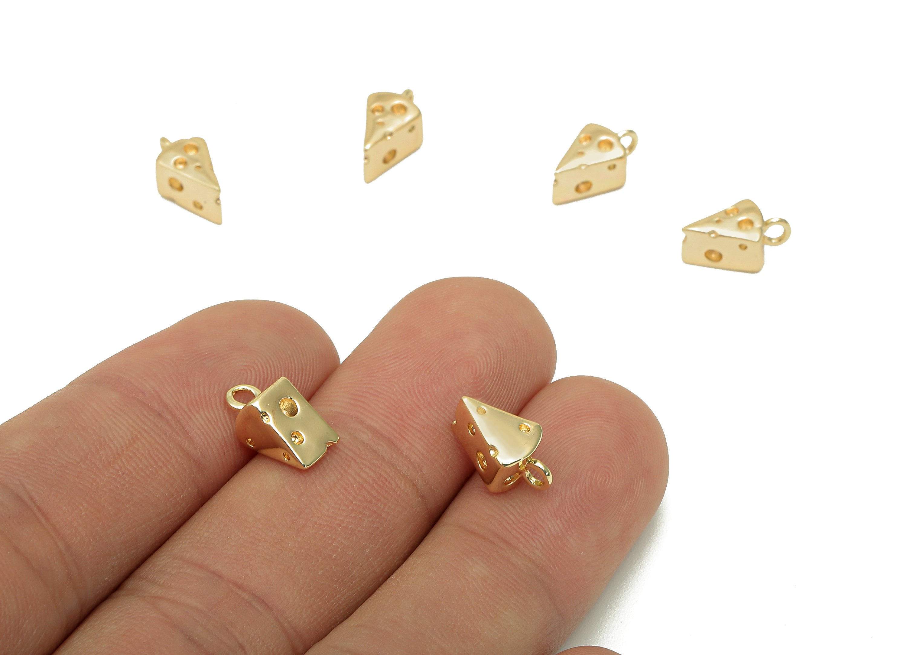 Brass Mini Cheese Earring Charm - Gold Cheese Cake Earring - Pendant With Loop - 18K Real Gold Plating Charm - 11.4x5.8x6.5mm - RGP5691 - DOMEDBAZAAR