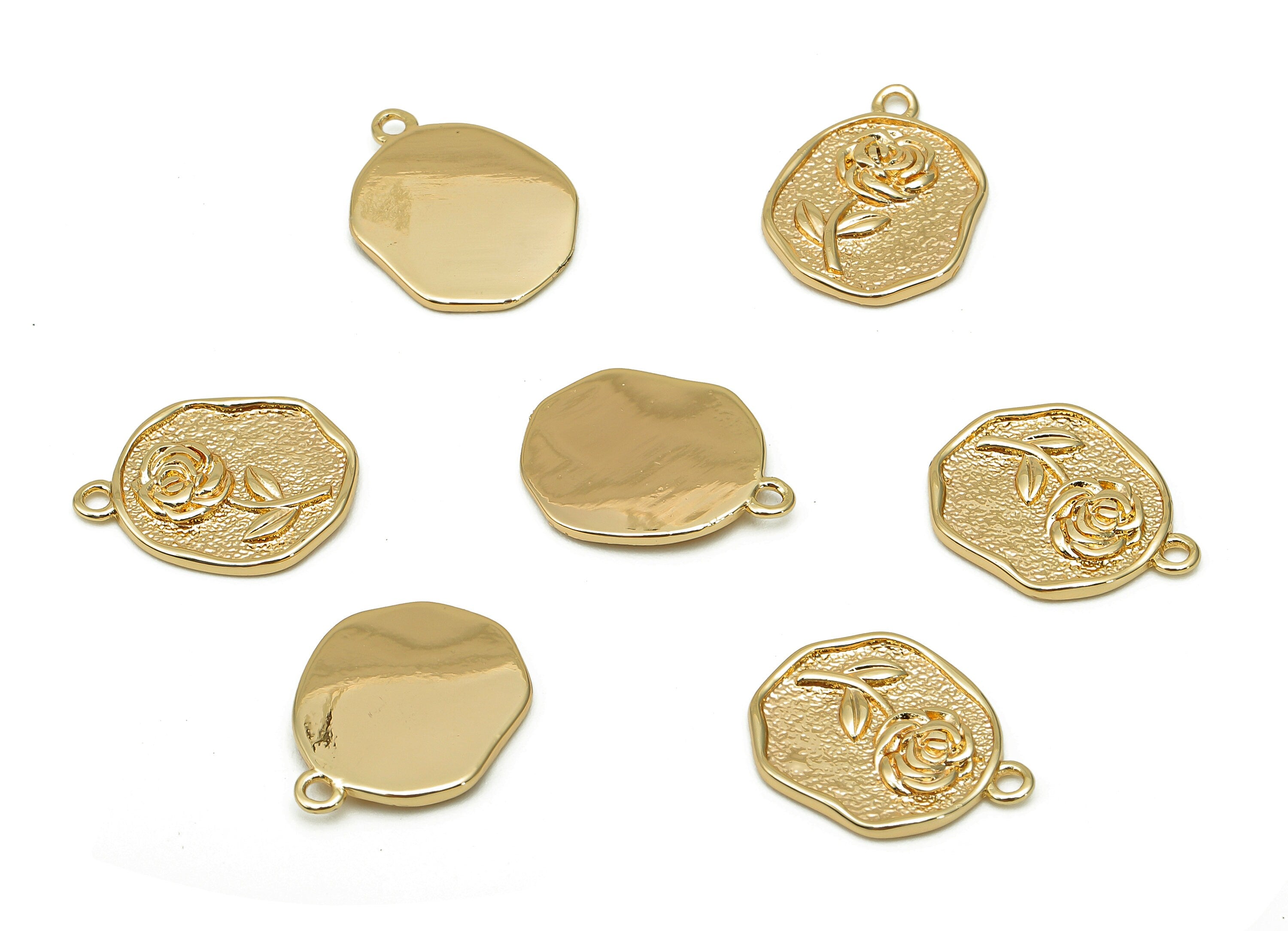 Brass Rose Oval Earring Charm - Gold Textured Flower Oval Earring - Pendant With Loop - 18K Real Gold Plating - 16.5x12.5x1.7mm -RGP5692 - DOMEDBAZAAR