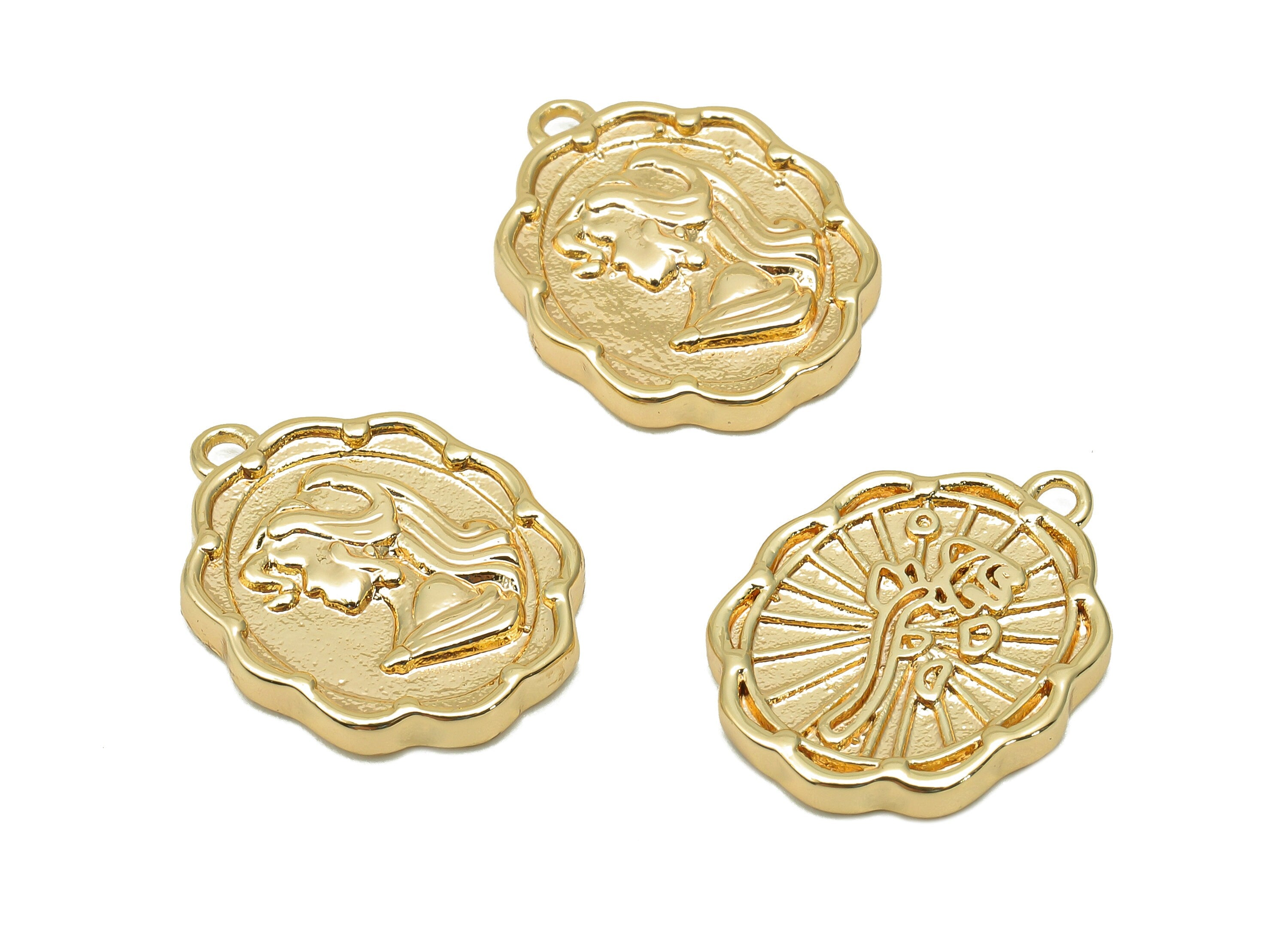 Brass Relief Portrait Oval Earring - Gold Girl Textured Flower Charm - Pendant With Loop - 18K Real Gold Plating - 17.8x14x2.2mm - RGP5702 - DOMEDBAZAAR