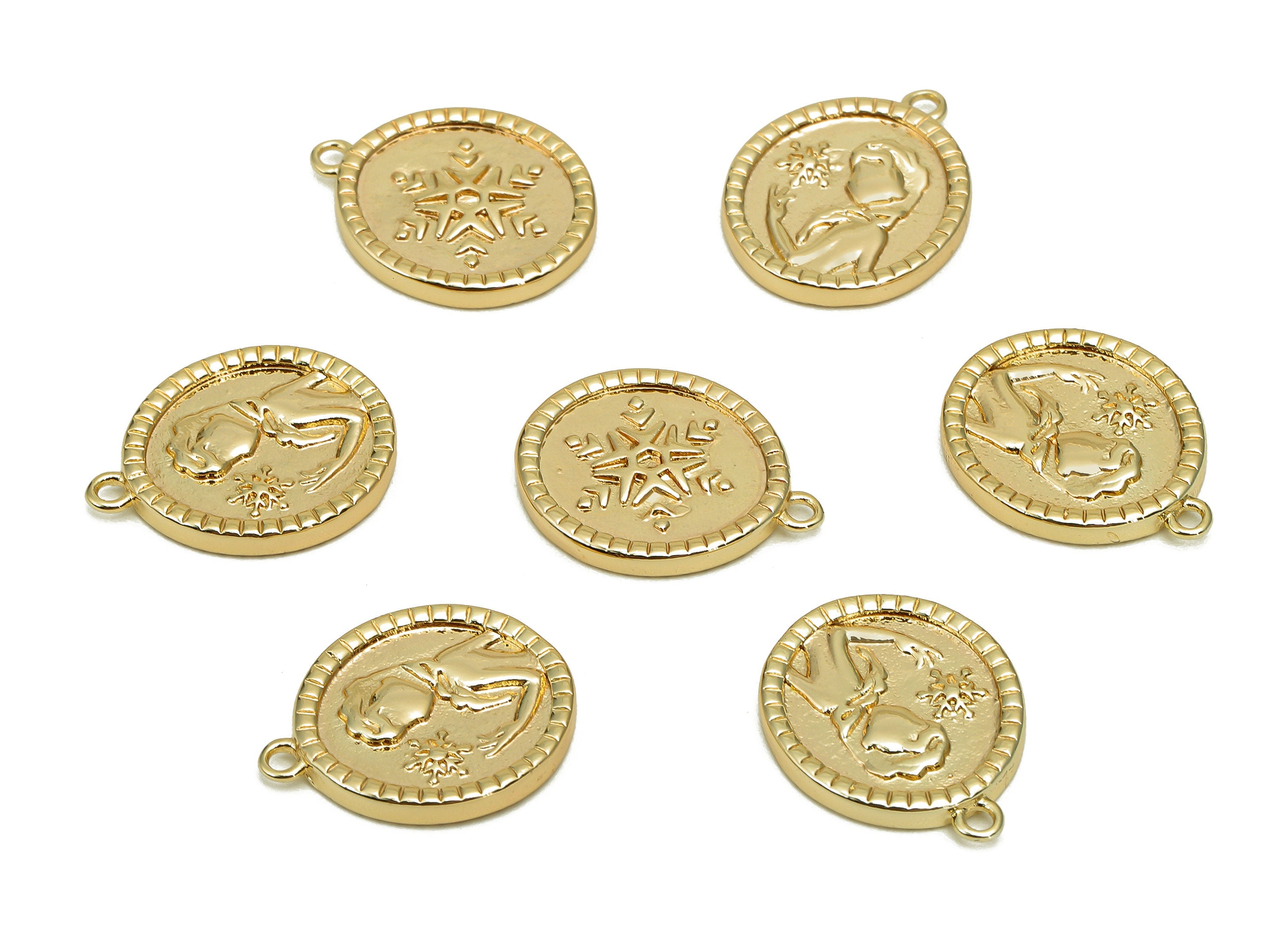 Brass Relief Portrait Oval Earring - Textured Girl Snowflake Charm - Pendant With Loop - 18K Real Gold Plating - 17.5x13.9x1.9mm - RGP5703 - DOMEDBAZAAR