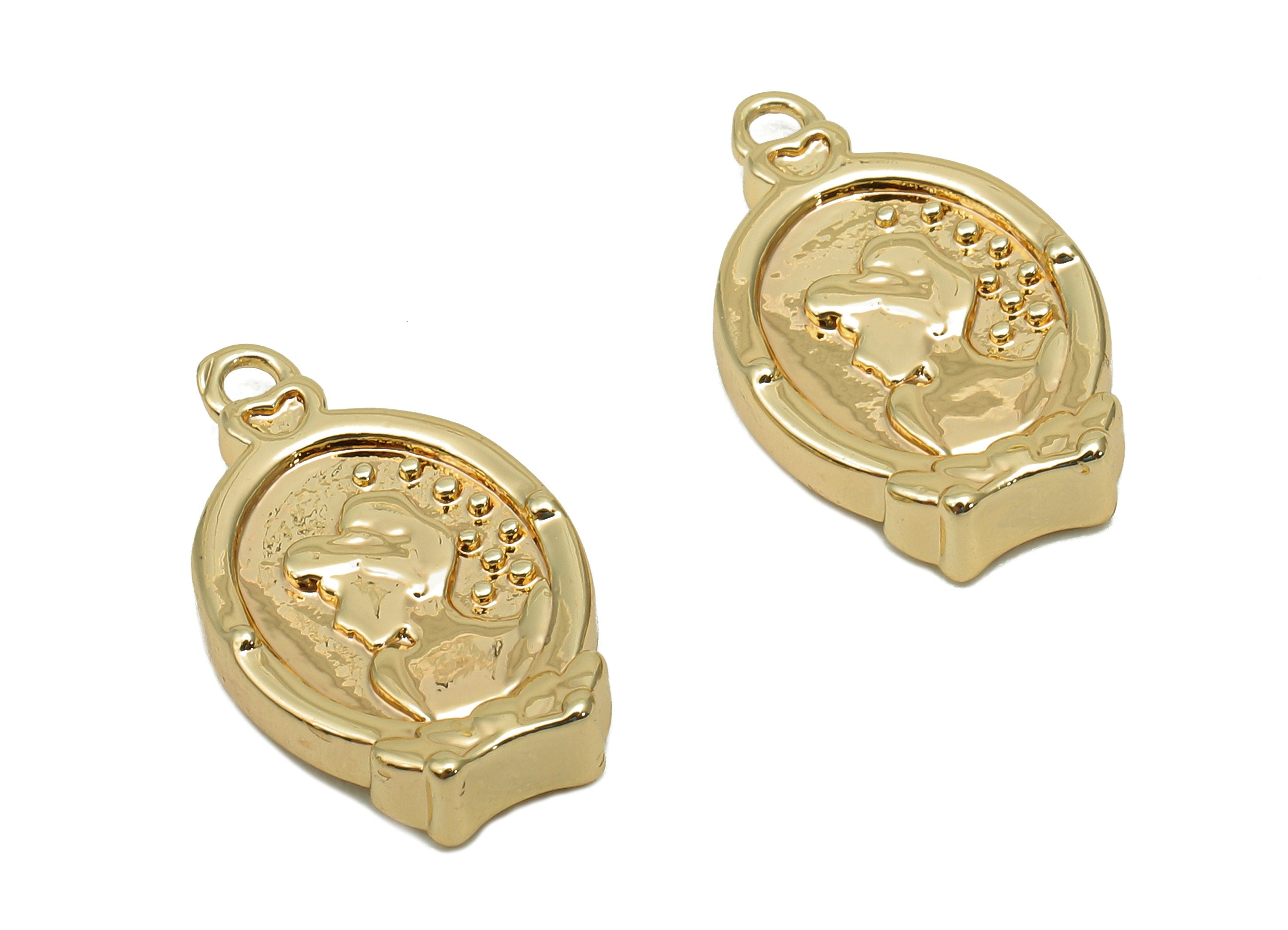 Brass Relief Portrait Oval Earring - Girl Textured High Heel Charm - Pendant With Loop - 18K Real Gold Plating - 17.6x10.9x2.5mm - RGP5705 - DOMEDBAZAAR
