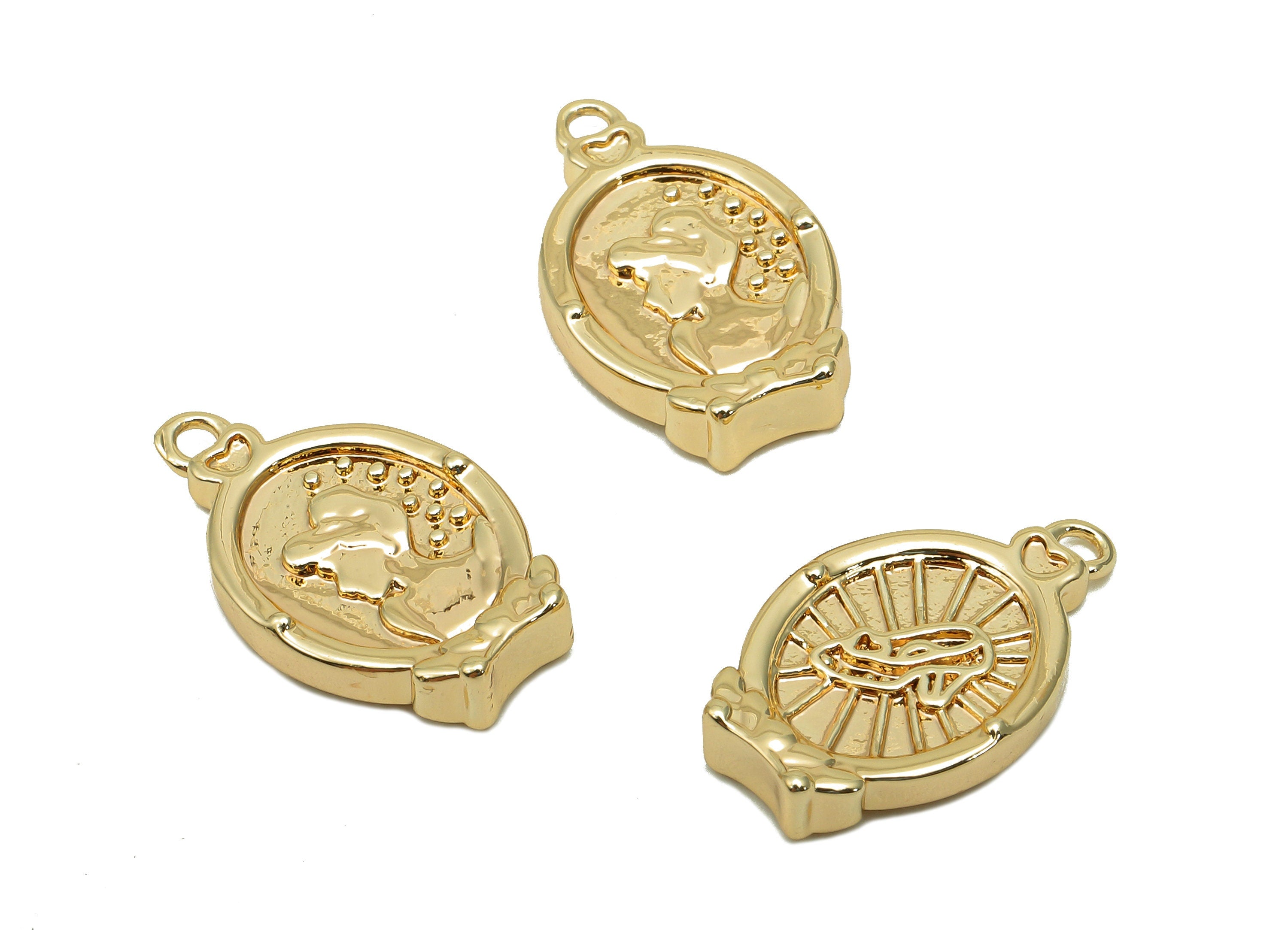 Brass Relief Portrait Oval Earring - Girl Textured High Heel Charm - Pendant With Loop - 18K Real Gold Plating - 17.6x10.9x2.5mm - RGP5705 - DOMEDBAZAAR