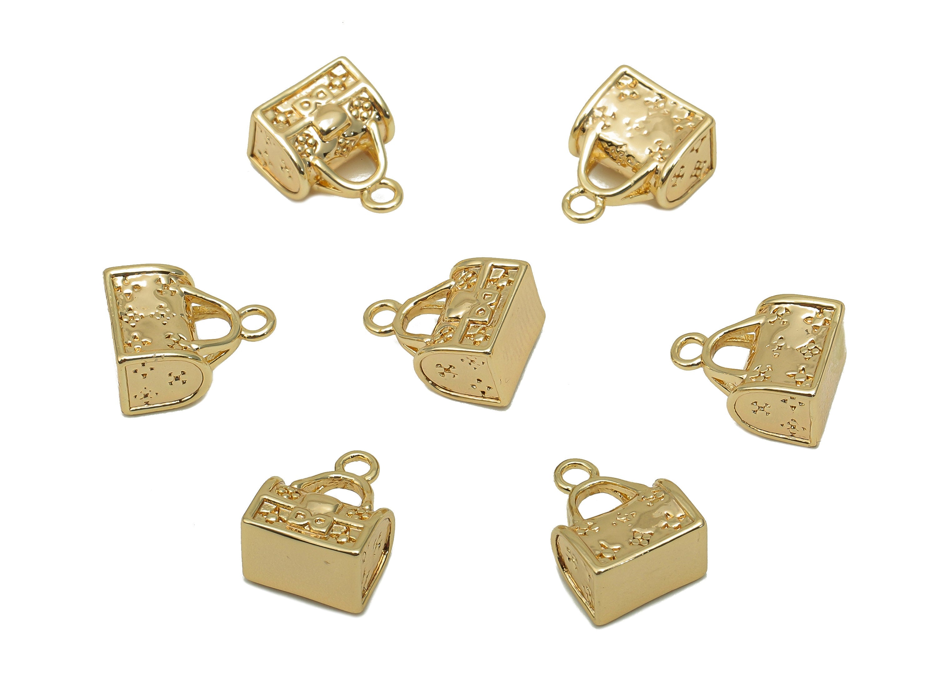 Brass Mini Bag Earring Charm - Gold Thick Bag Earring - Pendant With Loop - Gift For Her - 18K Real Gold Plating - 11.5x8.5x5.8mm - RGP5710 - DOMEDBAZAAR