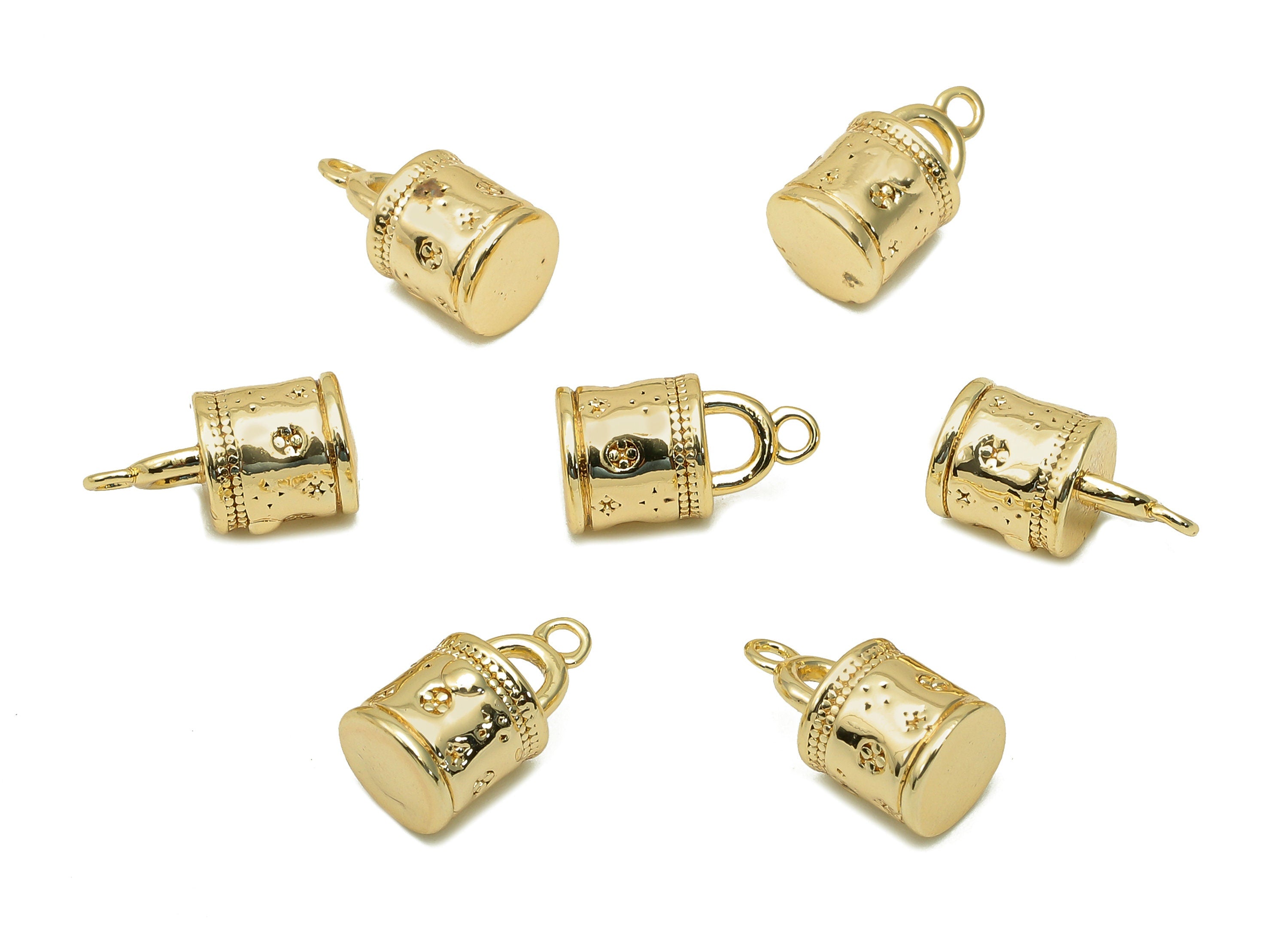 Brass Mini Bag Cylinder Charm - Gold Thick Bag Earring - Pendant With Loop - Gift For Her - 18K Real Gold Plating - 12.2x6.8x6.8mm - RGP5701 - DOMEDBAZAAR