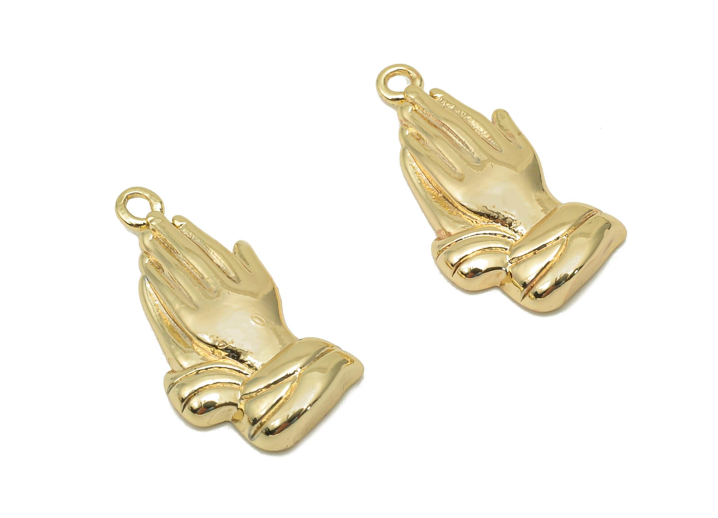 Brass Mini Hand Earring Charm - Gold Hand Earring - Hand Pendant With Loop - Gift For Her - 18K Real Gold Plating - 19.2x9.7x2mm - RGP5708 - DOMEDBAZAAR