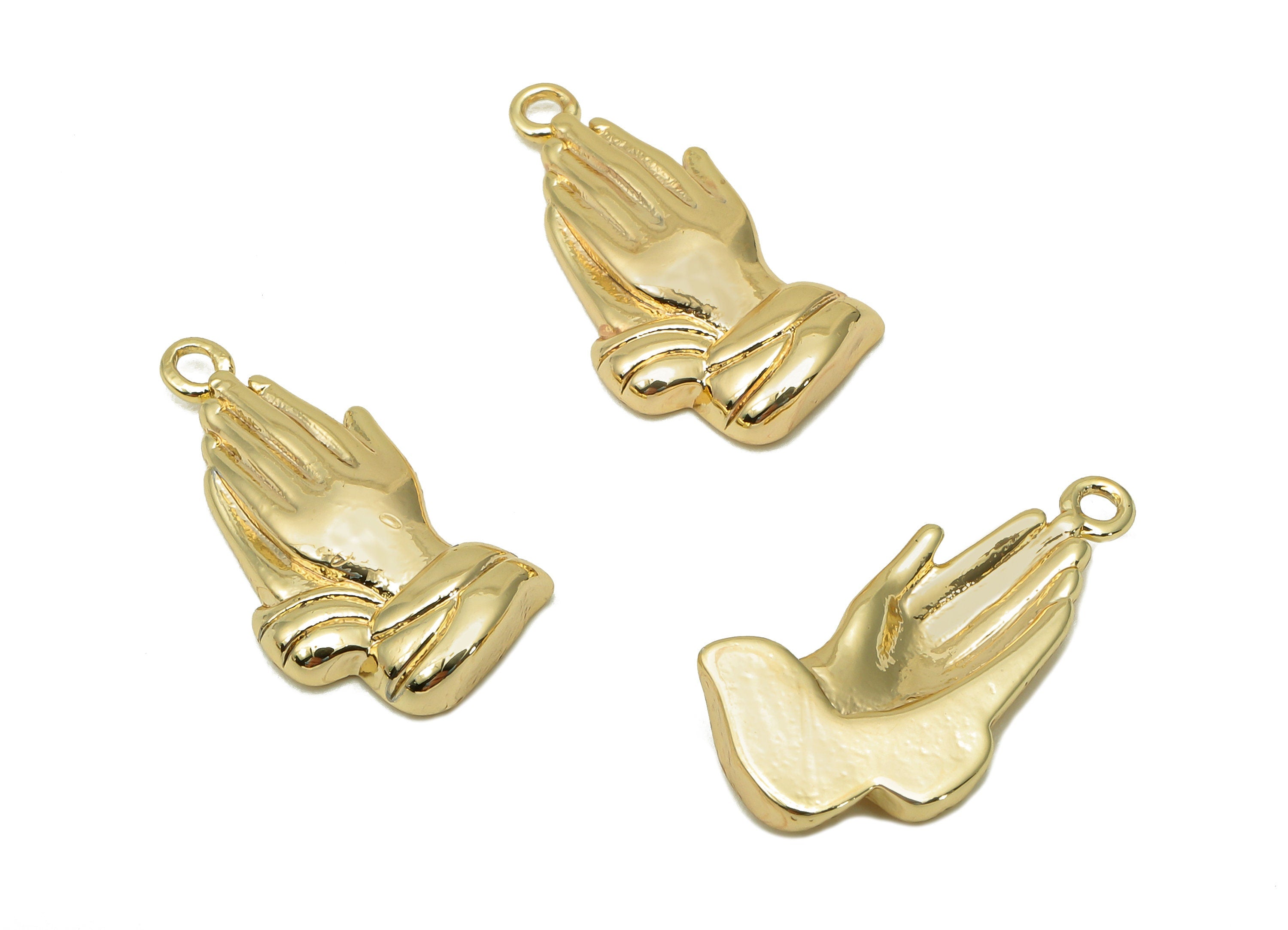 Brass Mini Hand Earring Charm - Gold Hand Earring - Hand Pendant With Loop - Gift For Her - 18K Real Gold Plating - 19.2x9.7x2mm - RGP5708 - DOMEDBAZAAR