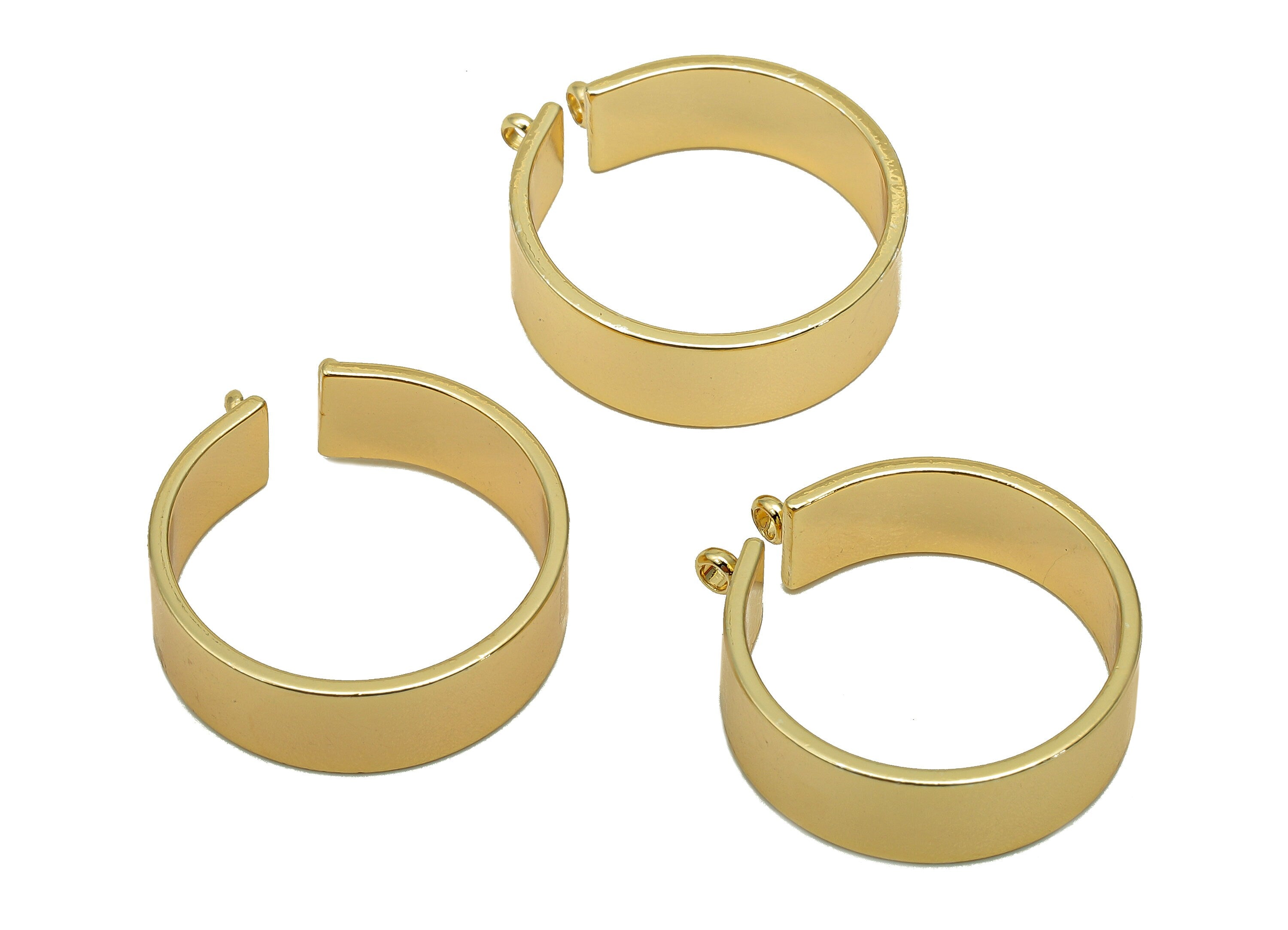 Brass Wide Round Hoop Connector - Gold Circle Huggie Earring - Pendant With 2 Loops - 18K Real Gold Plating Charm - 21.6x19.6x1.1mm -RGP5697 - DOMEDBAZAAR