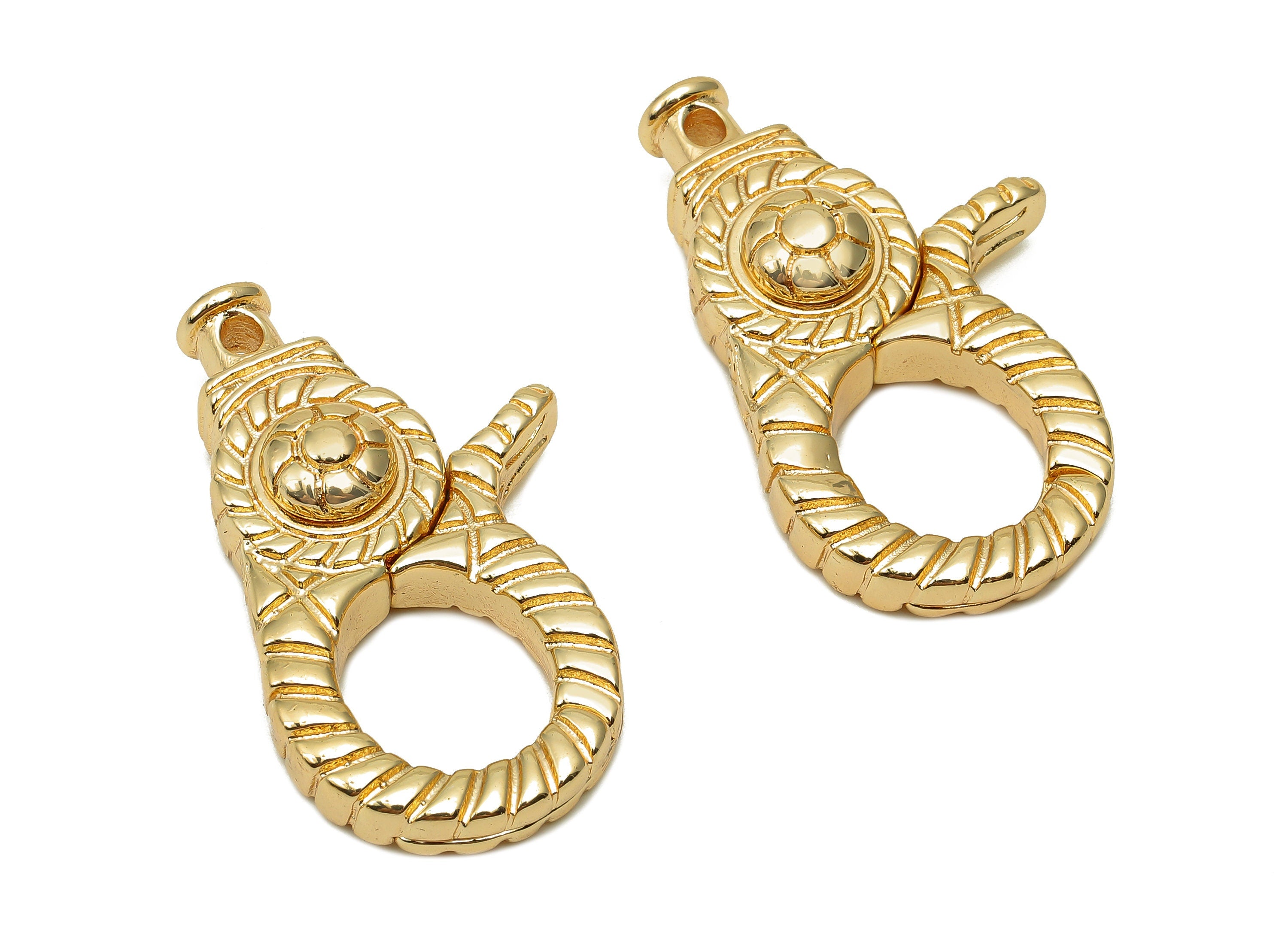 Brass Thick Lobster Clasp - Huge Gold Parrot Clasp - Twisted Buckle - Thick Carabiner - 18K Real Gold Plating - 39.7x25.3x9.4mm -RGP5695 - DOMEDBAZAAR