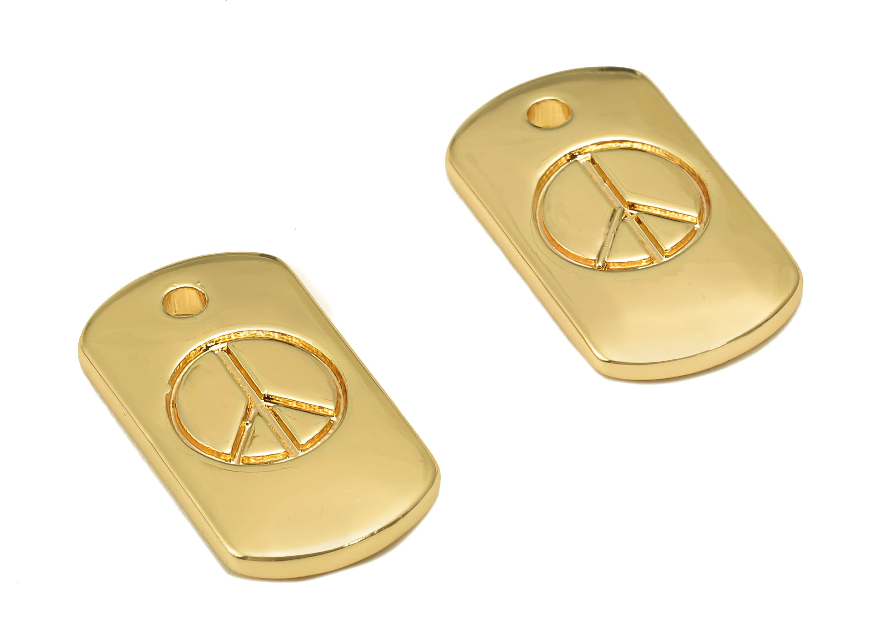 Brass Rectangle Earring Charm - Rectangle Peace Sign Earring - Peace Pendant With Hole - 18K Real Gold Plating - 19.9x11x2.2mm - RGP5580 - DOMEDBAZAAR