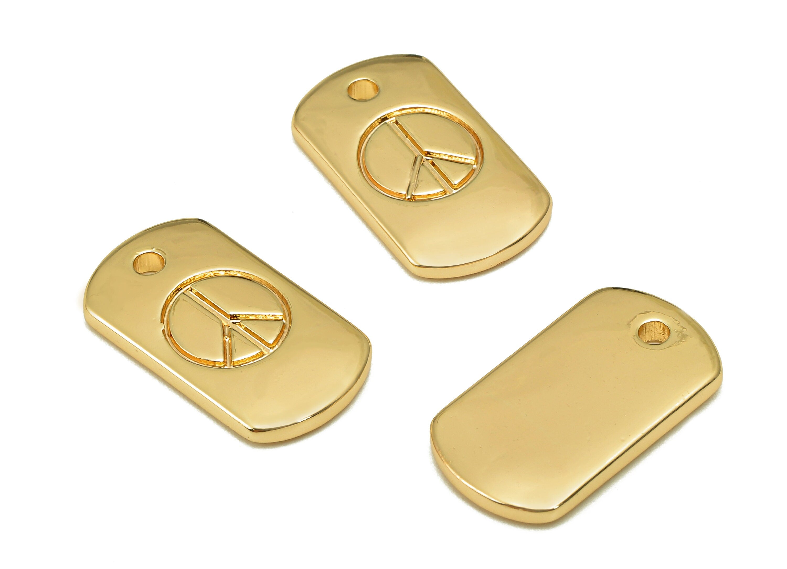 Brass Rectangle Earring Charm - Rectangle Peace Sign Earring - Peace Pendant With Hole - 18K Real Gold Plating - 19.9x11x2.2mm - RGP5580 - DOMEDBAZAAR